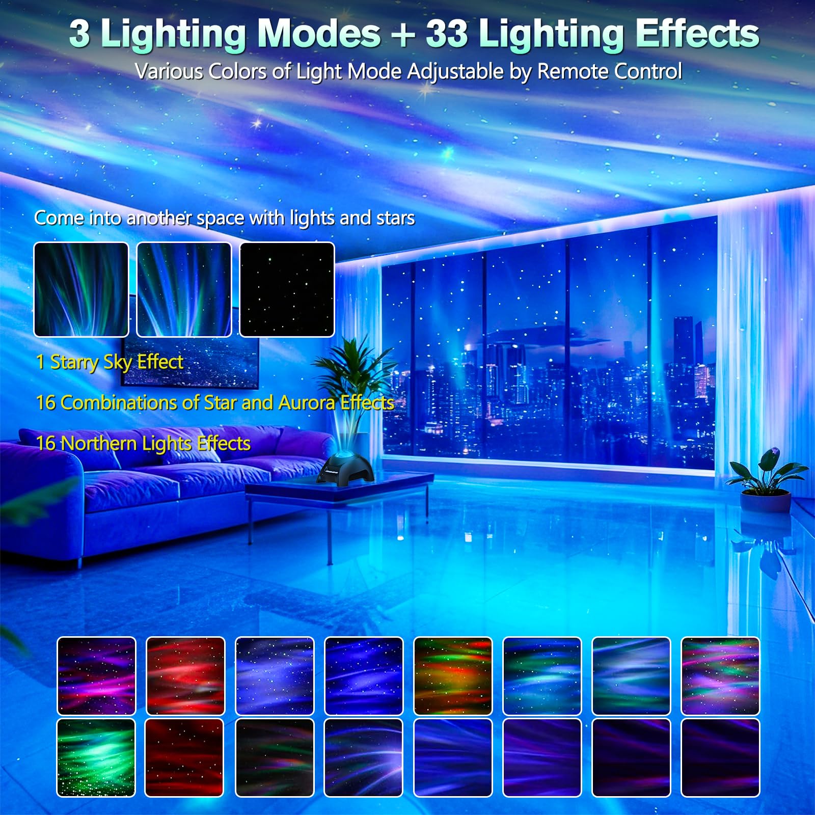 Northern Galaxy Light Aurora Projector, Star Projector with 33 Light Effects, Starry Nebula LED Lamp with Remote Control, White Noise, Kids/Adults Room Decor, Bluetooth Speaker for Party Christmas