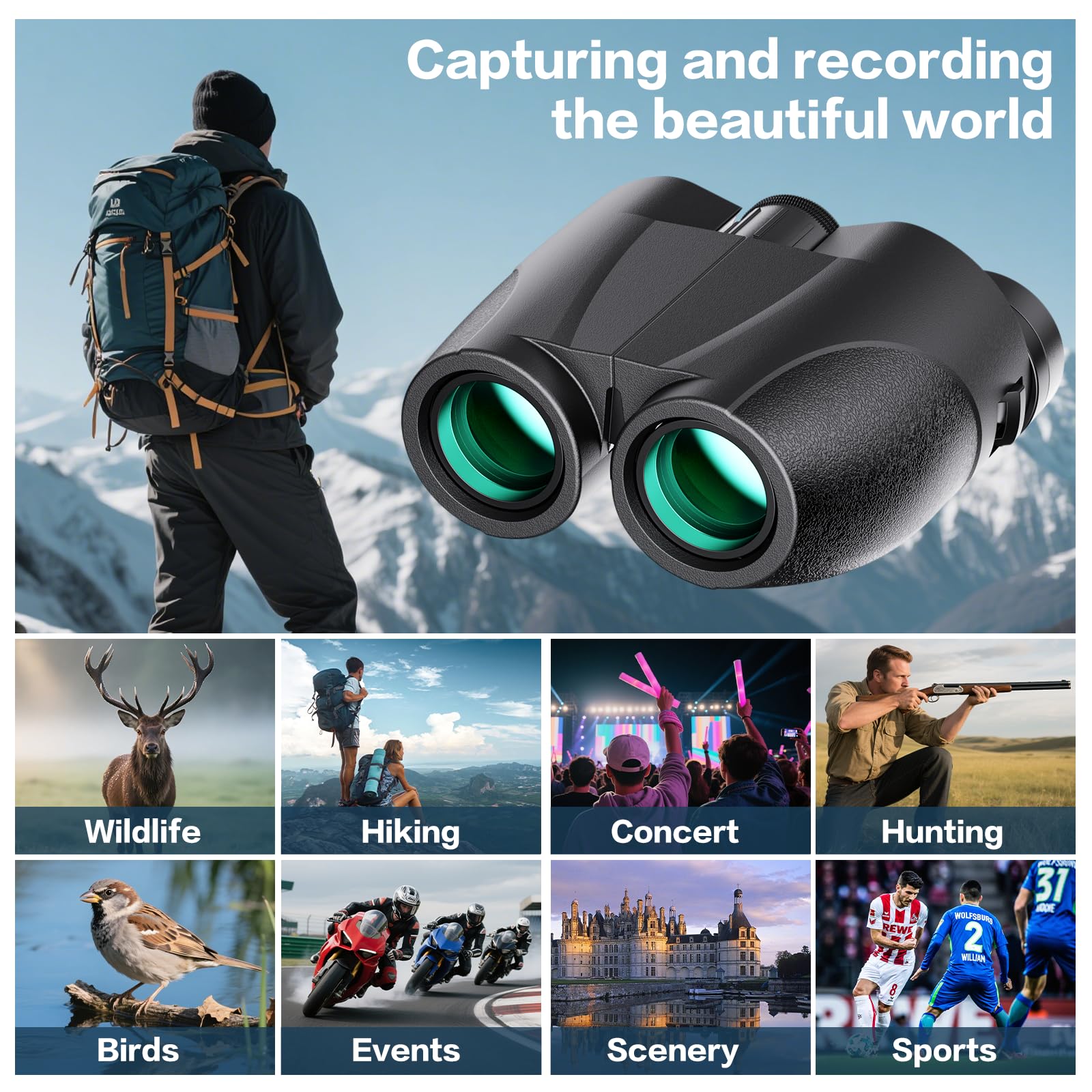 20x25 Compact Binoculars for Adults and Kids, High Power Adults Binoculars with Low Light Vision for Bird Watching, Outdoor Hunting, Travel, Concert