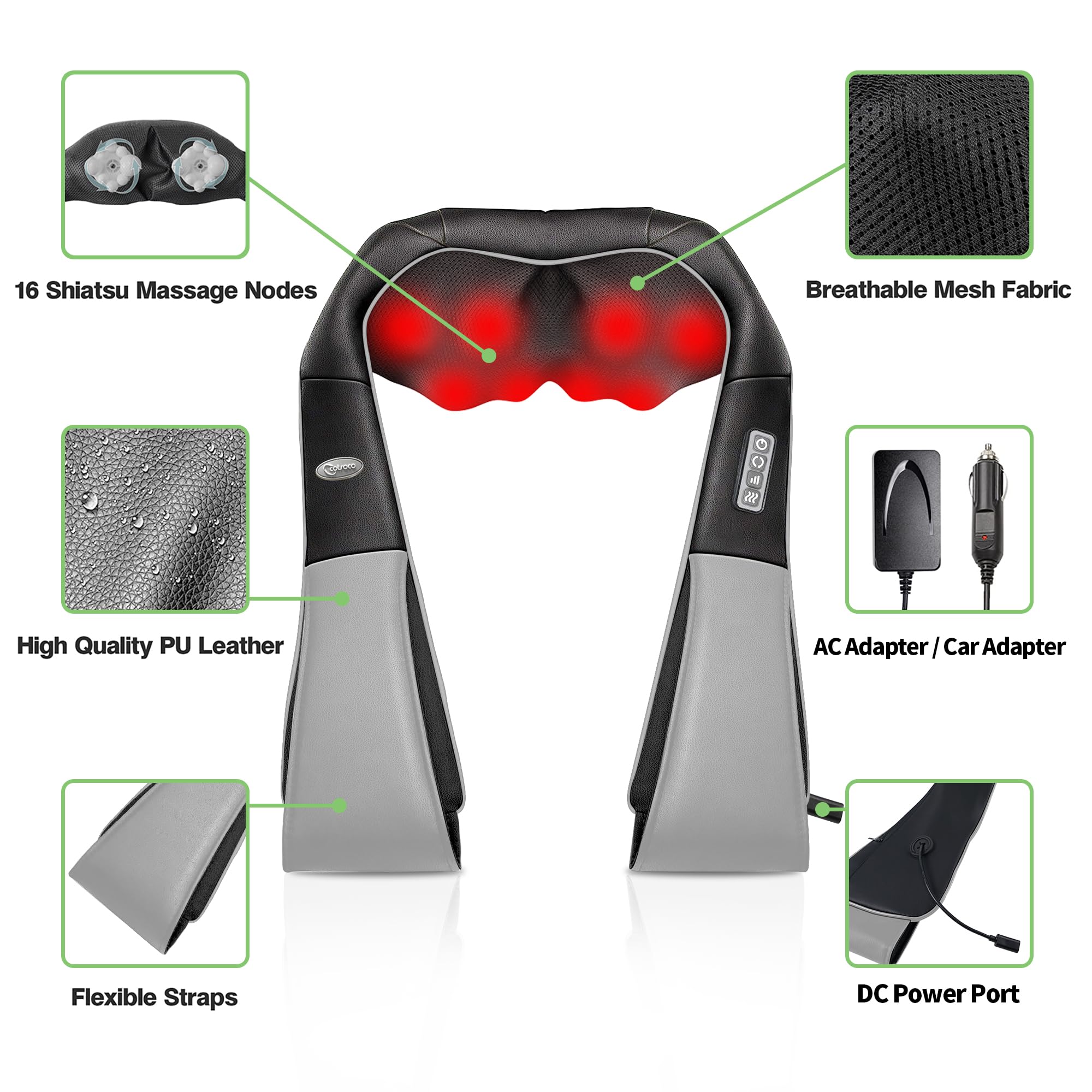 cotsoco Neck Massager, Shiatsu Neck and Back Massager with Heat for Pain Relief, Deep Tissue 3D Kneading Massage Pillow, Relaxation Gifts for Men and Women, Gifts for Dad, Elderly,Wife（Gray）