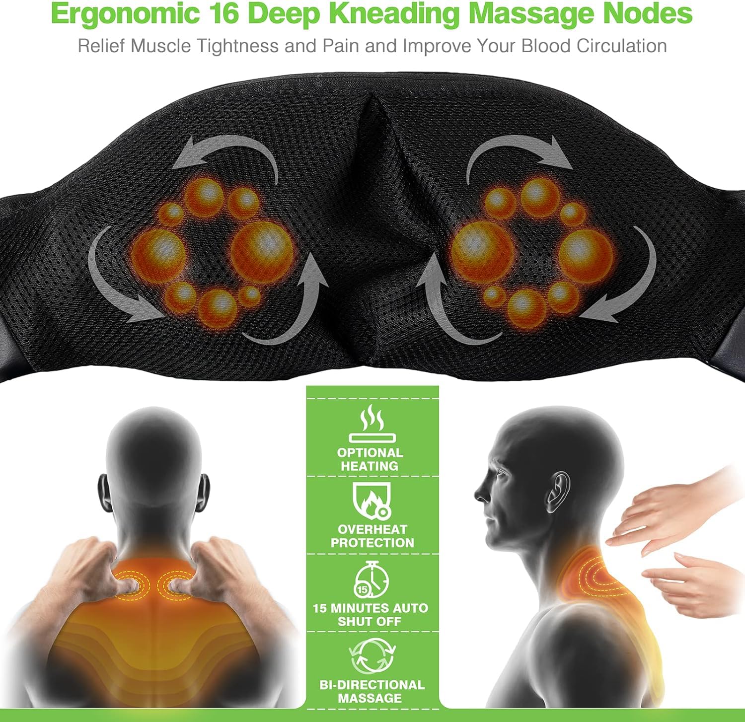 cotsoco Neck Massager, Shiatsu Neck and Back Massager with Heat for Pain Relief, Deep Tissue 3D Kneading Massage Pillow, Relaxation Gifts for Men and Women, Gifts for Dad, Elderly, Wife（Dark Gray）