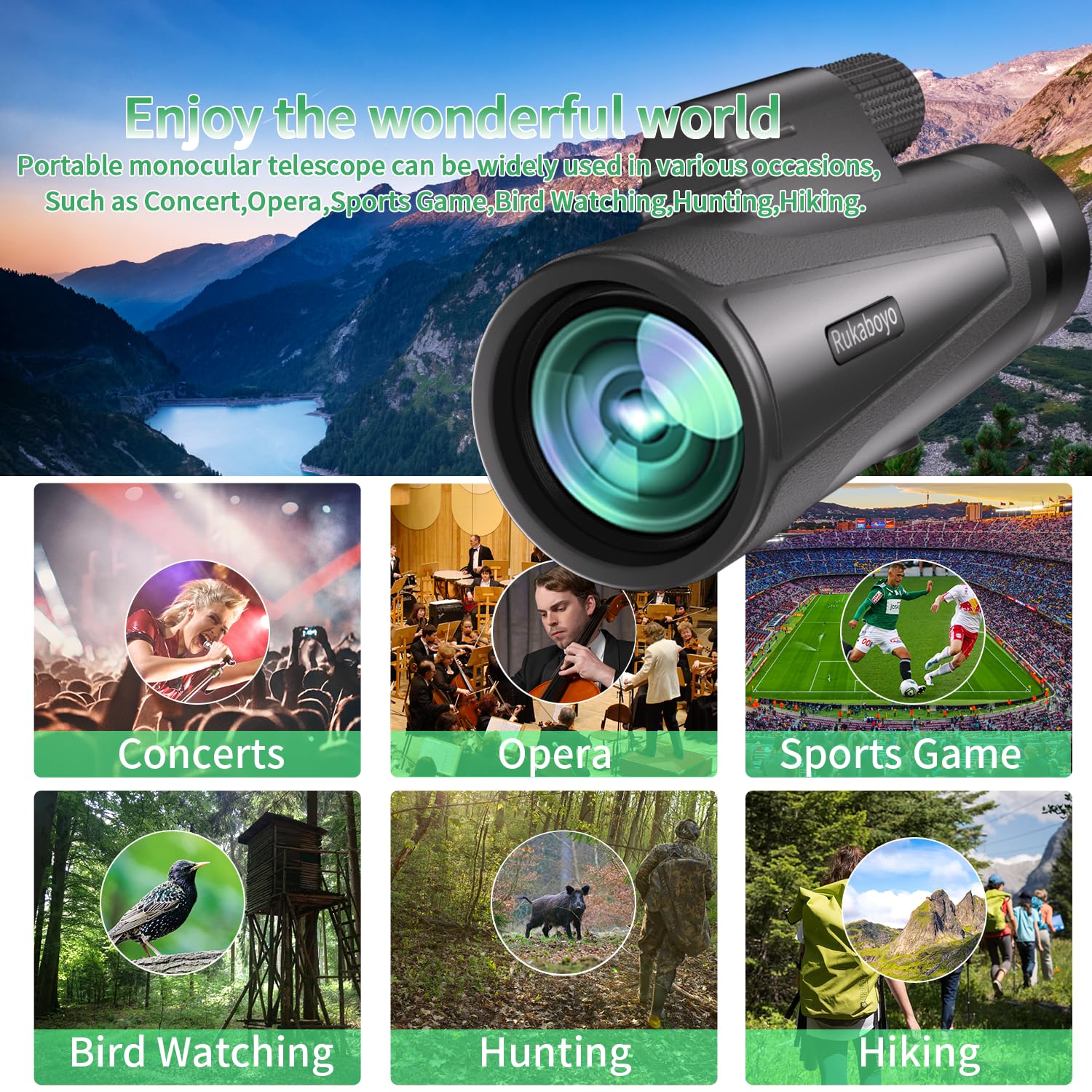 12X50 HD Monocular Telescope High Powered with Smartphone Adapter &Tripod - BAK4 Prism Monocular for Wildlife Bird Watching Hunting Travel Camping Stargazing Hiking(Black)