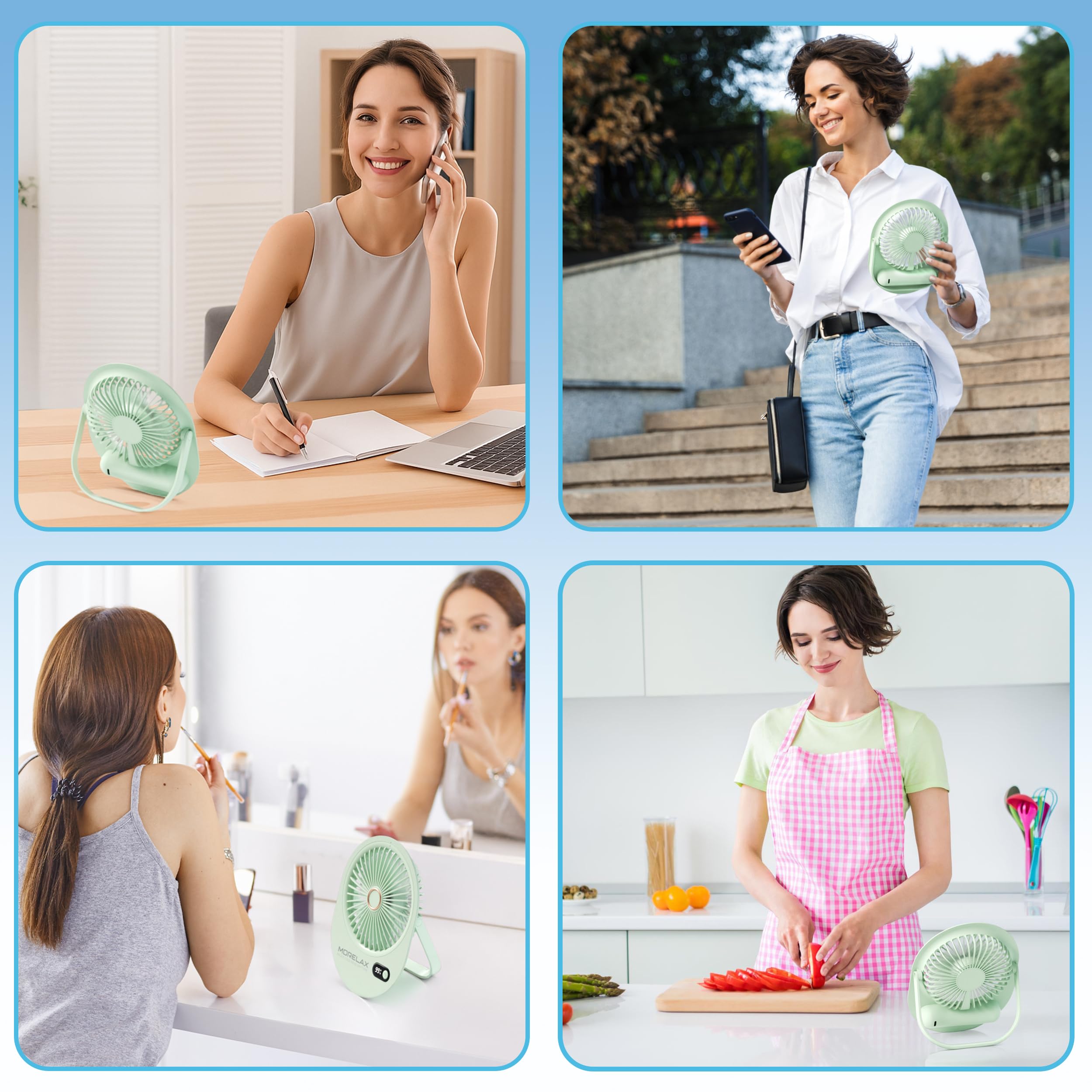 USB Desk Fan,3 IN 1 Rechargeable Portable Fan,180 Adjustable,6 Speed Strong Wind,Mini Personal Desktop Fan for Travel/Cruise/Bedroom/Office/Indoor/Outdoor,Desk Accessories for Women/Men/girls (Green)