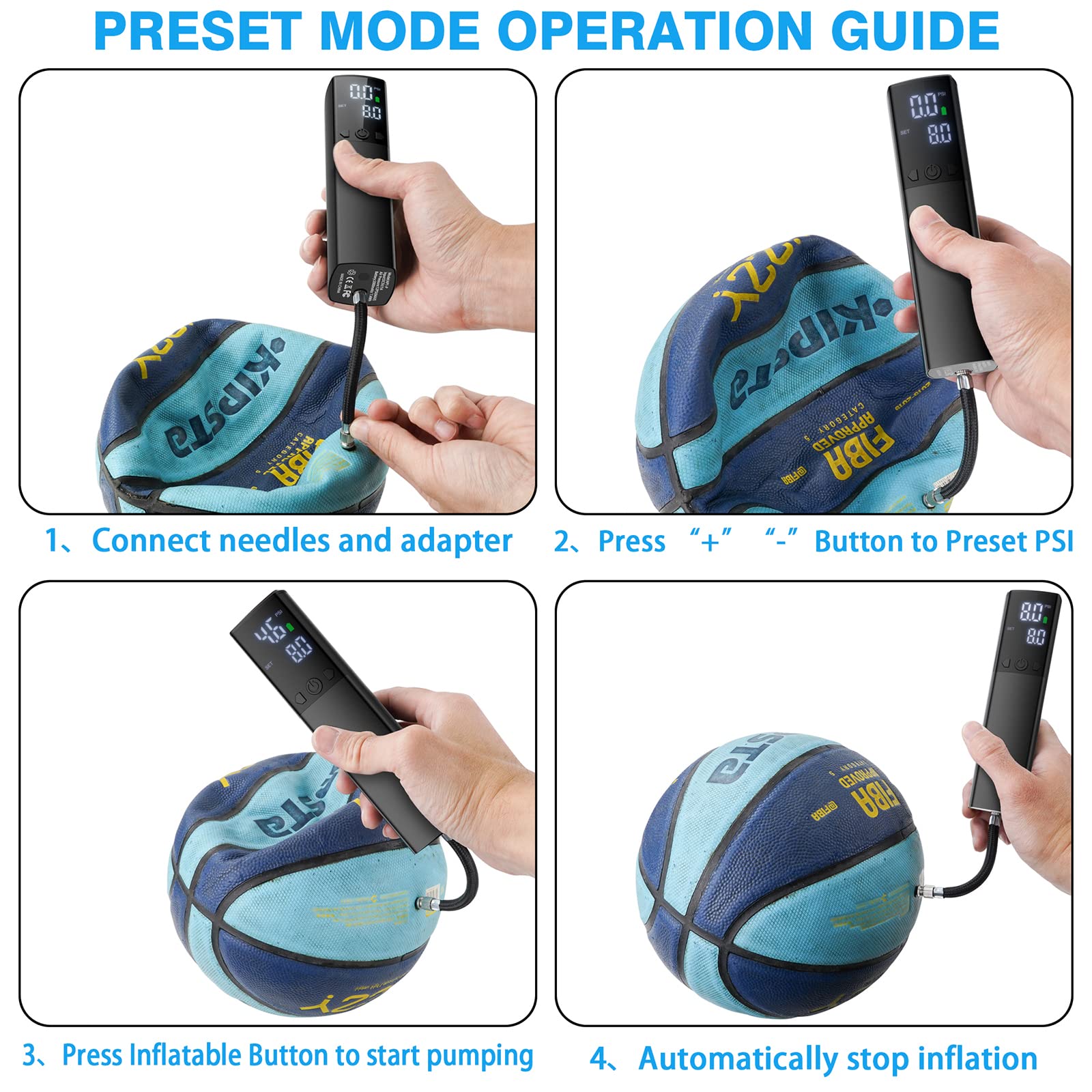 Fast Ball Inflation with Accurate Pressure Gauge&Digital LCD Display