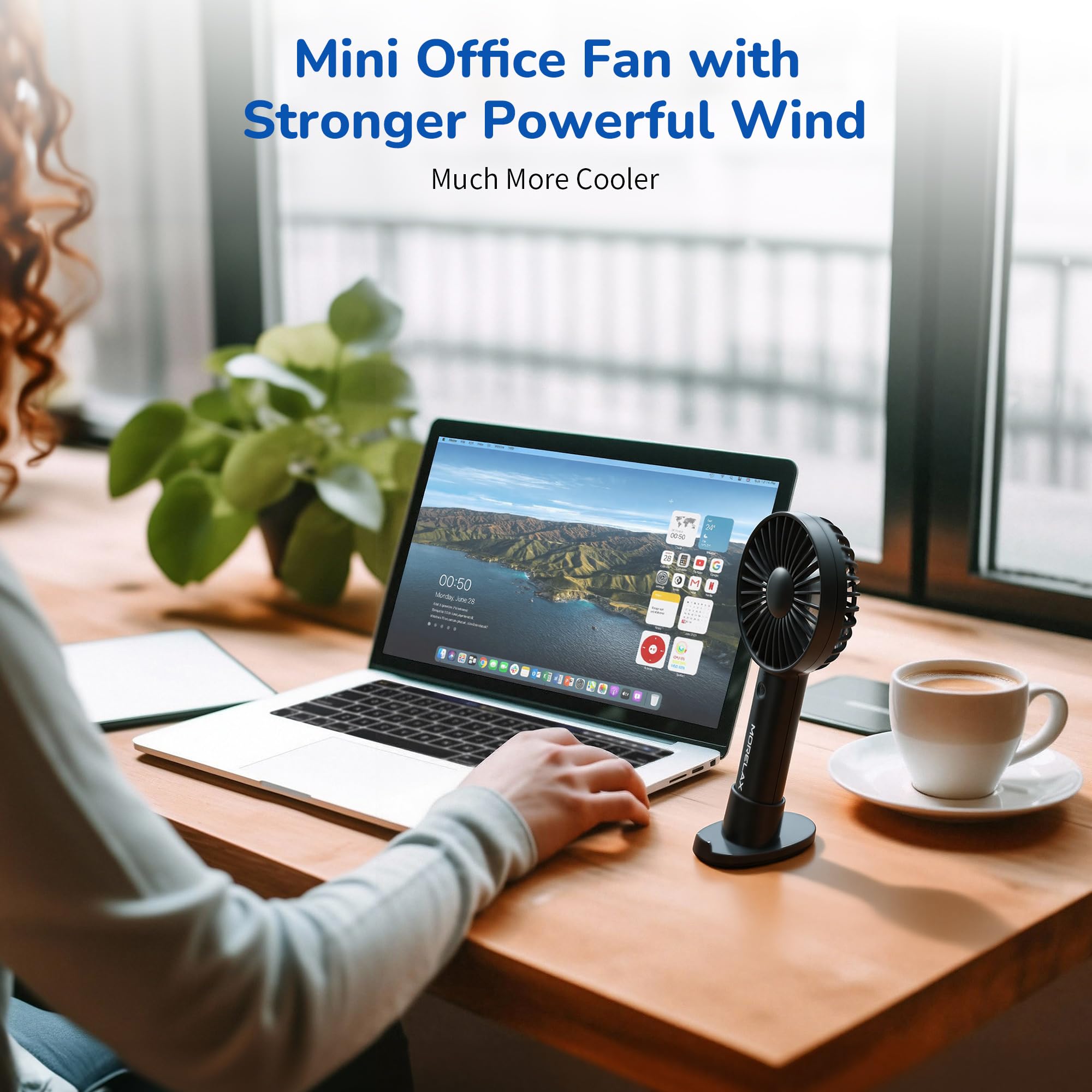 Jancane Handheld Fan, USB Rechargeable Mini Portable Fan with Base, 10H Battery, Strong Wind, Small & Powerful, Cute Design for Travel, Makeup, Girls Women Summer Gift (Greyblack)