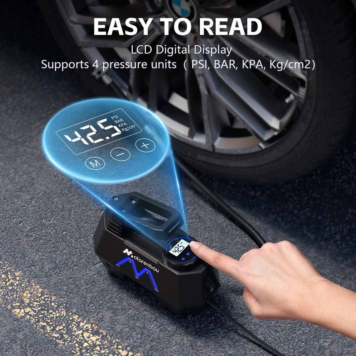 Tire Inflator Portable Air Compressor, Air Pump for Car Tires-9.84 Ft Cord,12V DC-Powered Auto Pump with Digital Pressure Gauge,Emergency LED Light, Car Accessories for Motorcycle Bicycle Ball Balloo-bluen