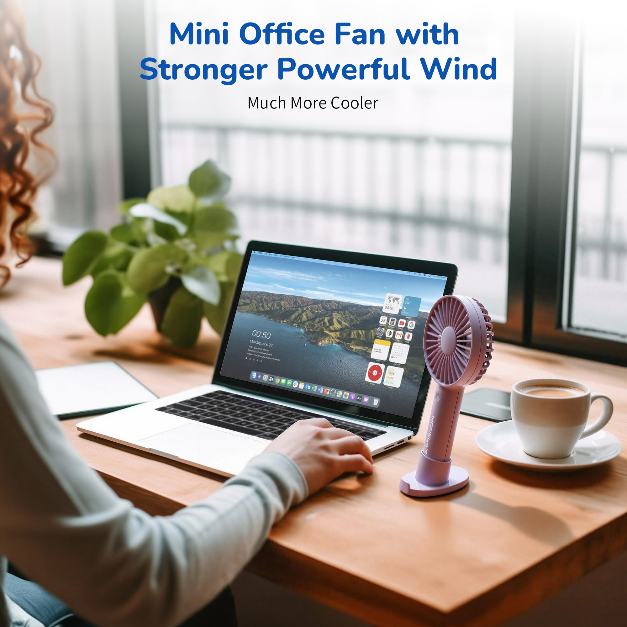 Jancane Handheld Fan, USB Rechargeable Mini Portable Fan with Base, 10H Battery, Strong Wind, Small & Powerful, Cute Design for Travel, Makeup, Girls Women Summer Gift (Purple)