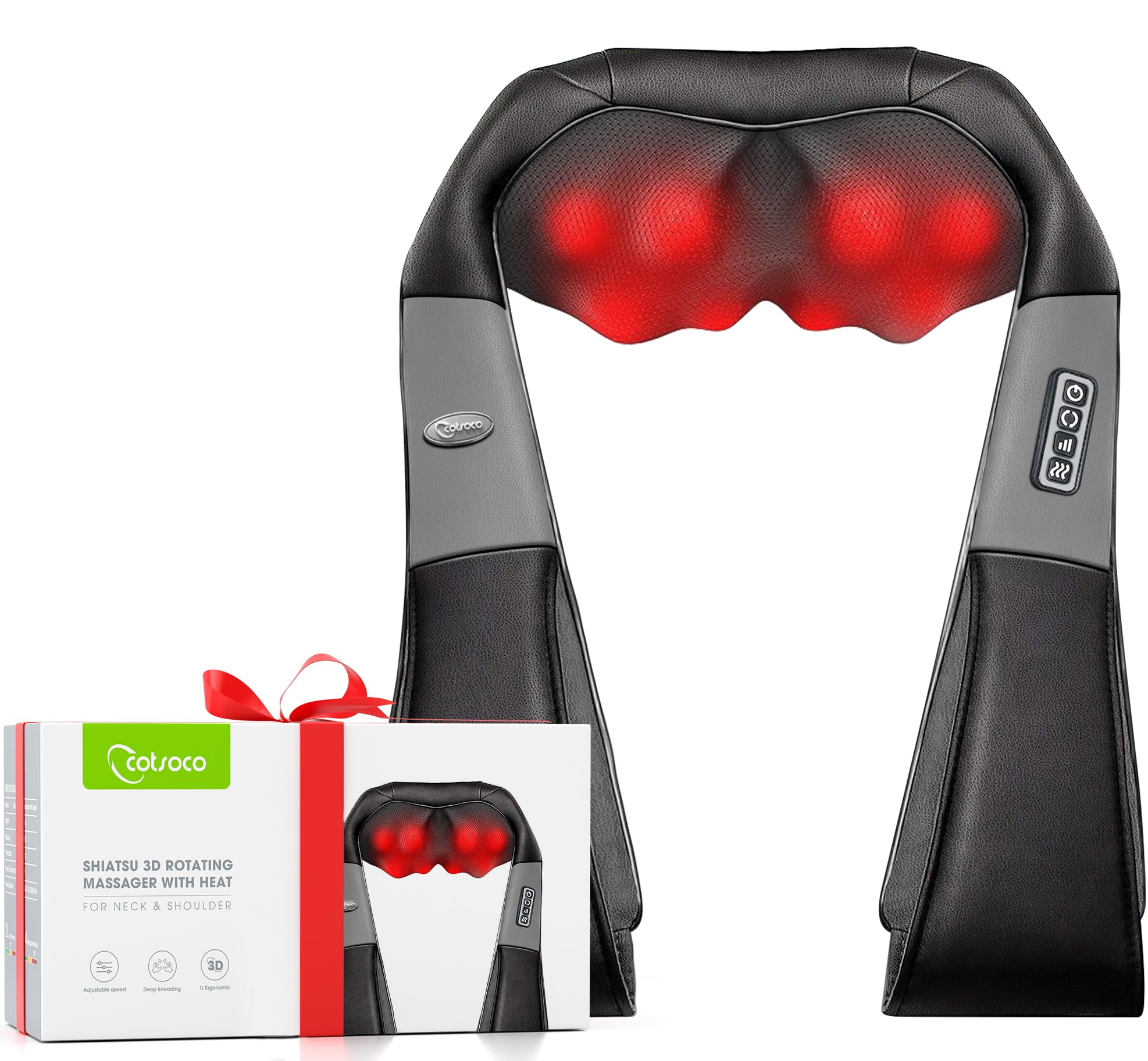 cotsoco Neck Massager, Shiatsu Neck and Back Massager with Heat for Pain Relief, Deep Tissue 3D Kneading Massage Pillow, Relaxation Gifts for Men and Women, Gifts for Dad, Elderly, Wife（Dark Gray）