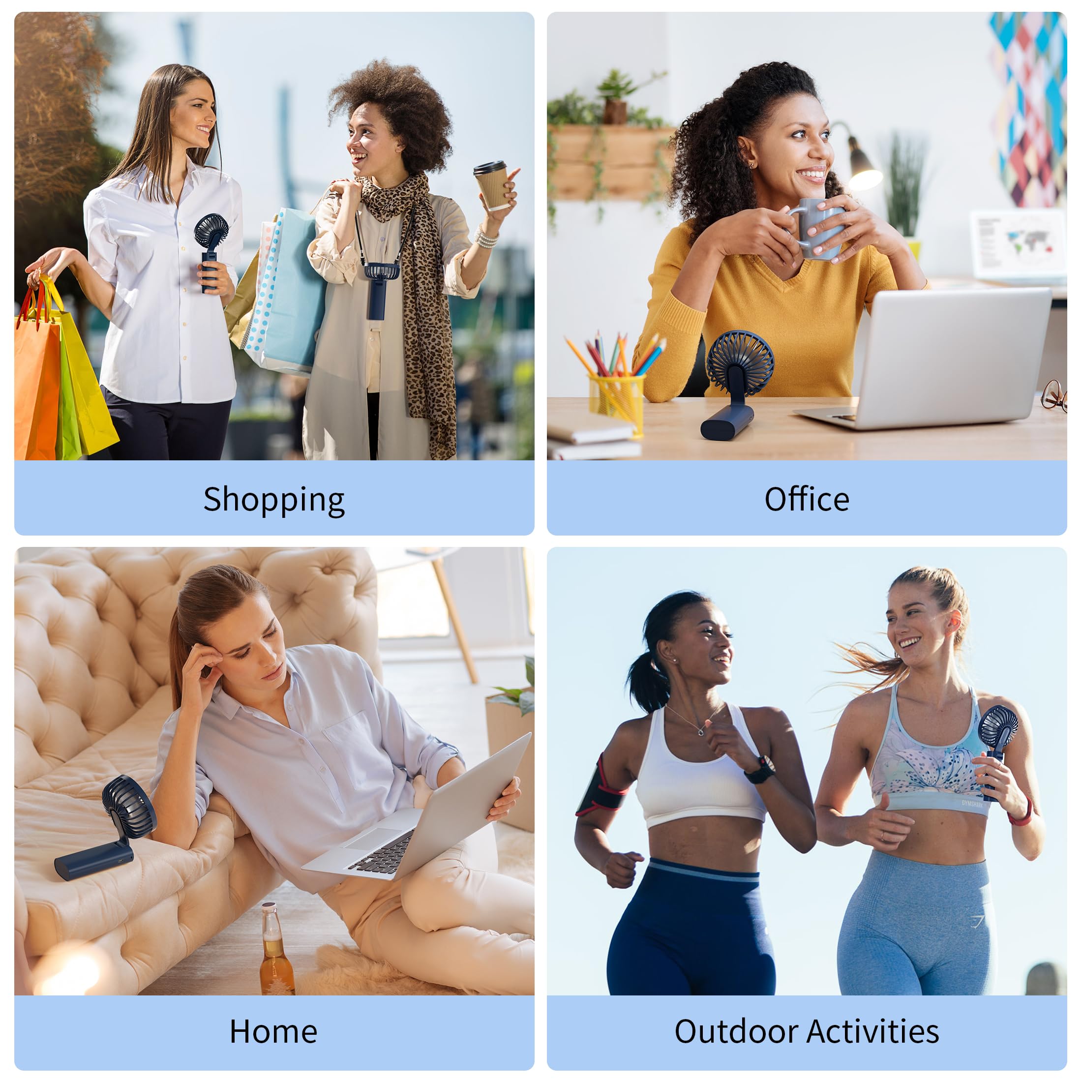 Portable Handheld Fan, USB Rechargeable Foldable Mini Personal Fan, 5200mAh, 180 Adjustable, 6 Speed Wind, 3 IN 1 Hand Cooling Desk Fan with LED Display for Home Office School Outdoor Travel, Blue