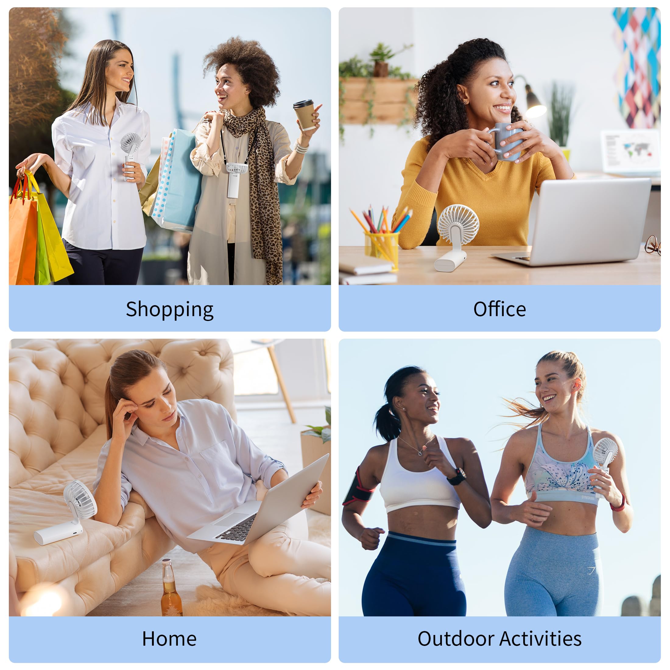 Portable Handheld Fan, USB Rechargeable Foldable Mini Personal Fan, 5200mAh, 180 Adjustable, 6 Speed Wind, 3 IN 1 Hand Cooling Desk Fan with LED Display for Home Office School Outdoor Travel, White