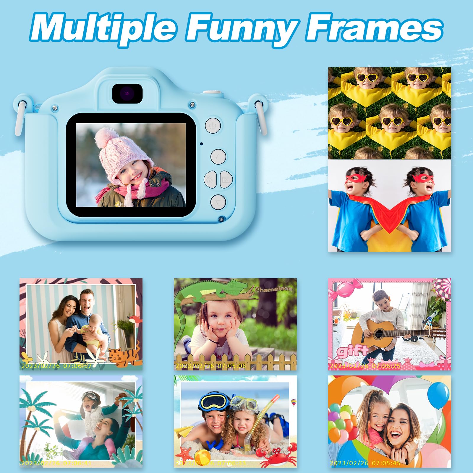 1080P HD 2.0 Inch Screen Kids Digital Camera with 32GB Card(blue)