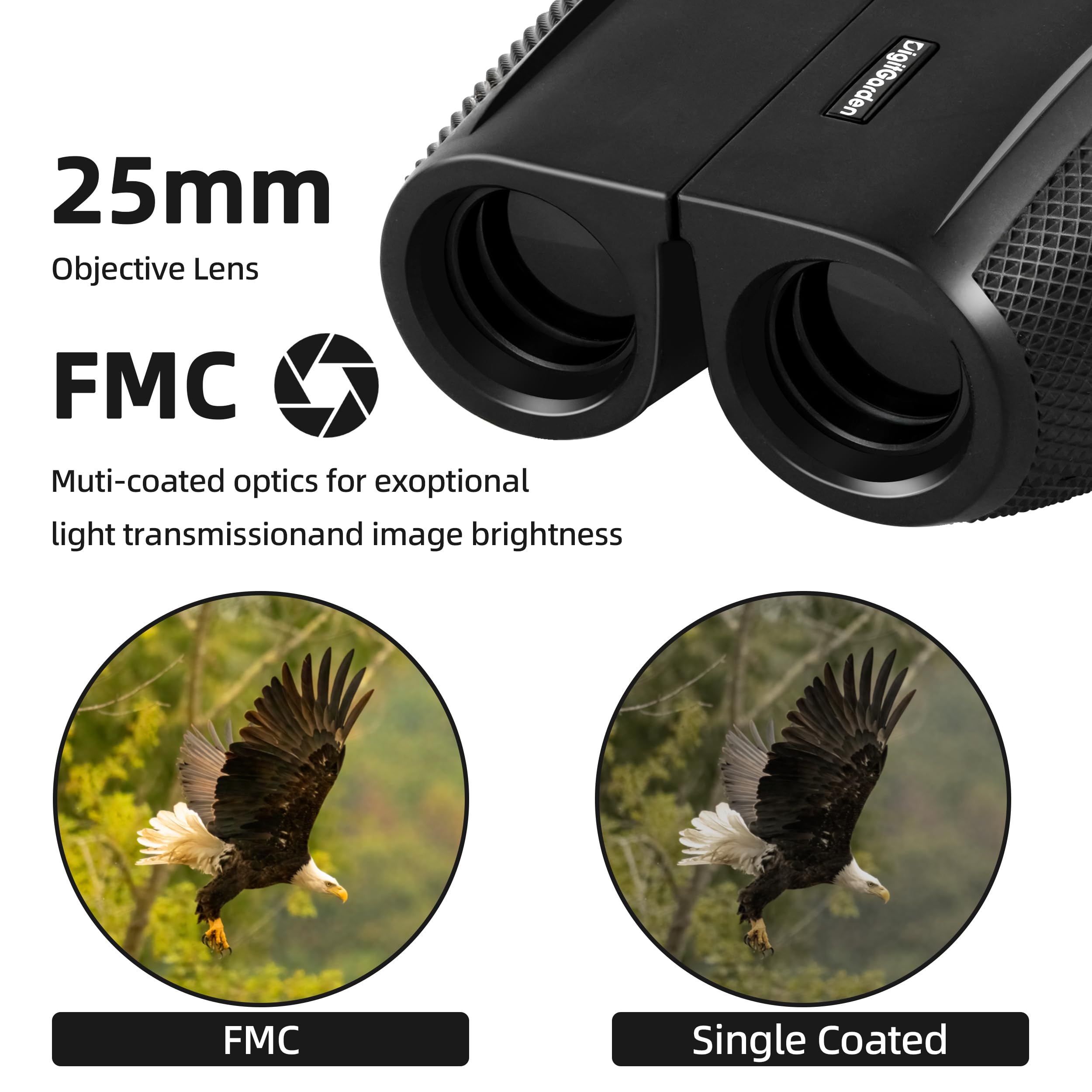 Binoculars for Adults and Kids, 12x25 HD Compact Binoculars for Bird Watching, Large Eyepiece Waterproof Binocular and Low Light Vision, Easy Focus for Sport Games, Outdoor Hunting, Travel Sightseeing