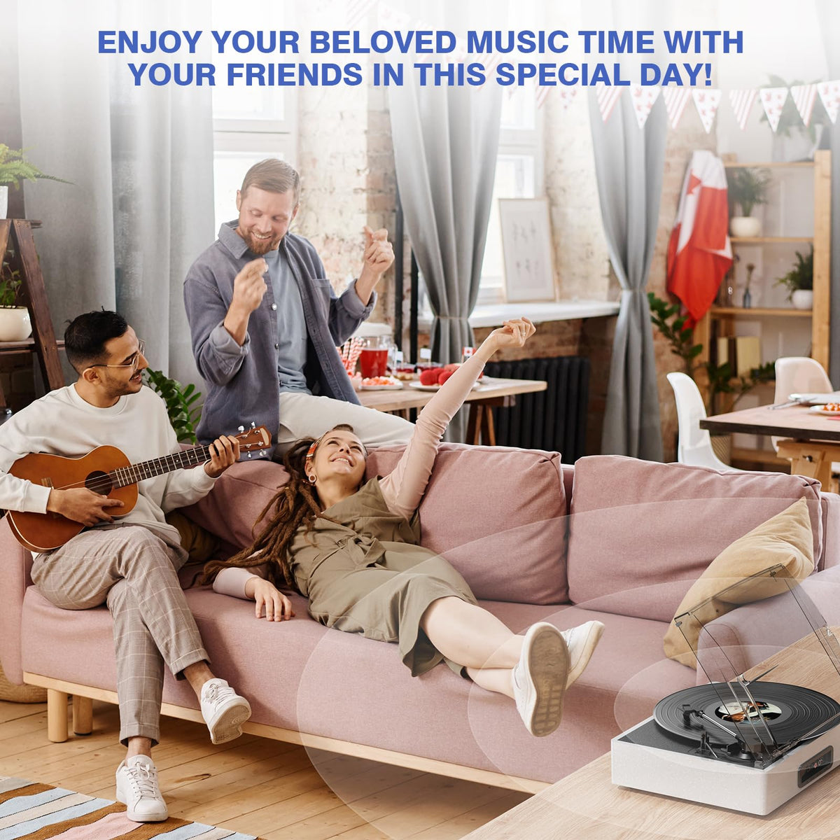 Vinyl Record Player with 2 Stereo Speakers Belt-Driven Vintage Turntables 3 Speed 3 Size Wireless Bluetooth Playback AUX-in RCA Out Headphone LP Vinyl Players Auto Stop Pale Silver