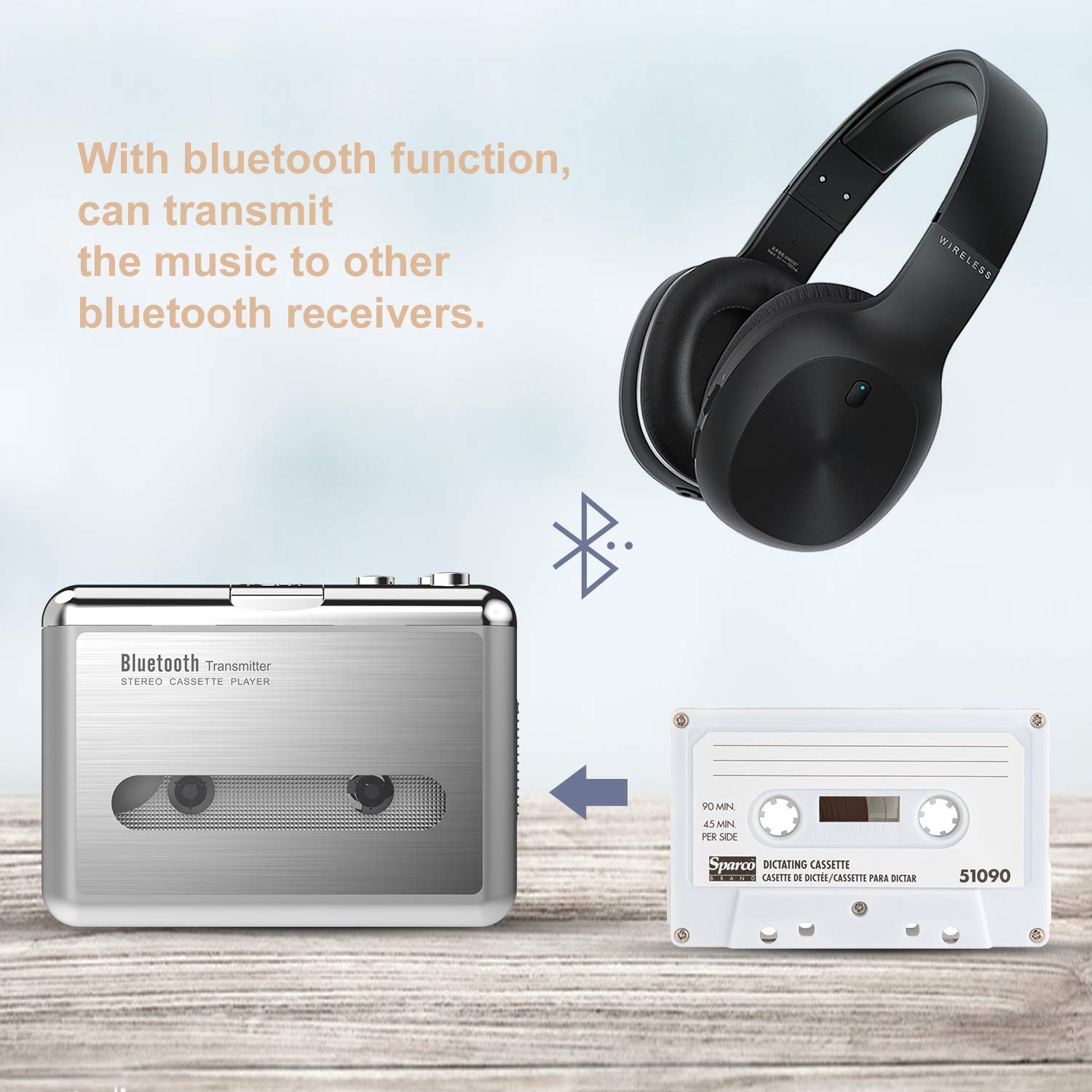 Portable Bluetooth Cassette Player - 2 AA Battery or USB, 3.5mm Headphone  Jack
