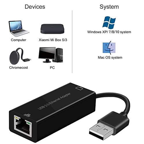 Ethernet Adapter USB 2.0 to Network RJ45 LAN Wired Adapter Compatible for 10/100 Mbps Windows