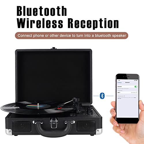 Vinyl Record Player Wireless Turntable Bluetooth 3-Speed Portable Vint