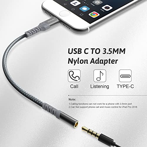 USB-C to 3.5mm Female Headphone Jack Adapter, USB Type C to AUX Audio Dongle Cable Cord Compatible with Samsung Galaxy S21 S20 Ultra S20+ Note 20 S10,iPad Pro,Pixel 4 3 2 XL and More (Grey)