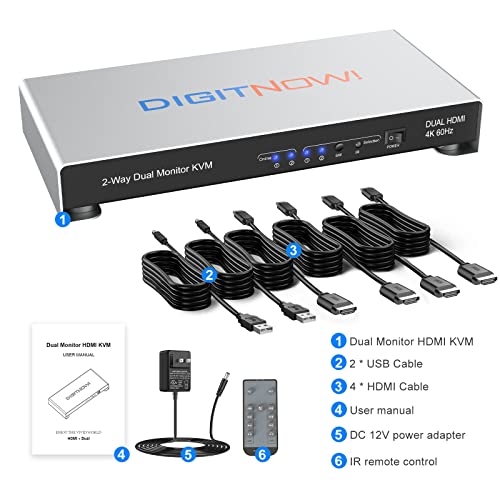 4 Port KVM Switch Dual Monitor HDMI 4K 60Hz for 4 Computers 2 Extended
