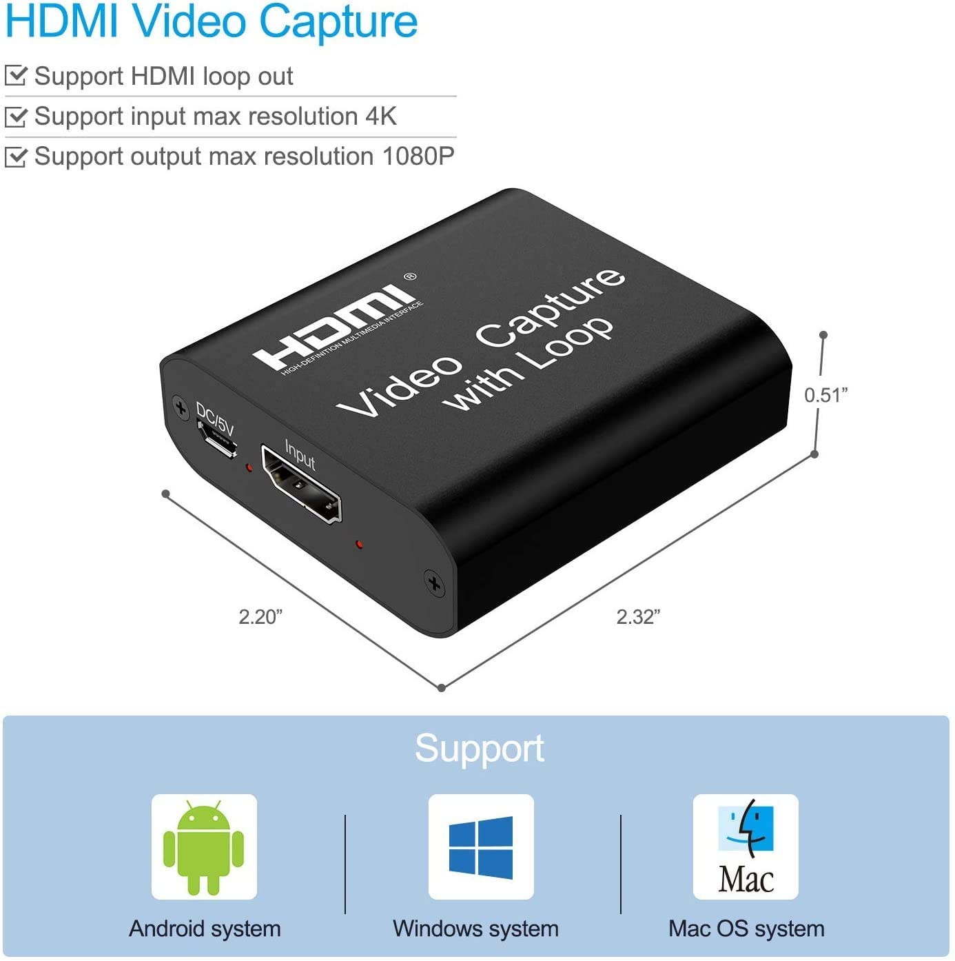 DIGITNOW Video Capture Card 4K HDMI Video Capture Device with Loop Out, Full HD 1080P Game Capture Video Recorder for Live Streaming, Broadcasting or Video Conference