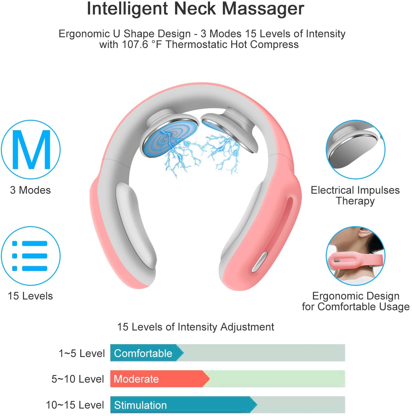 Electric Pulse Neck Massager, Intelligent Neck Massage with Heat
