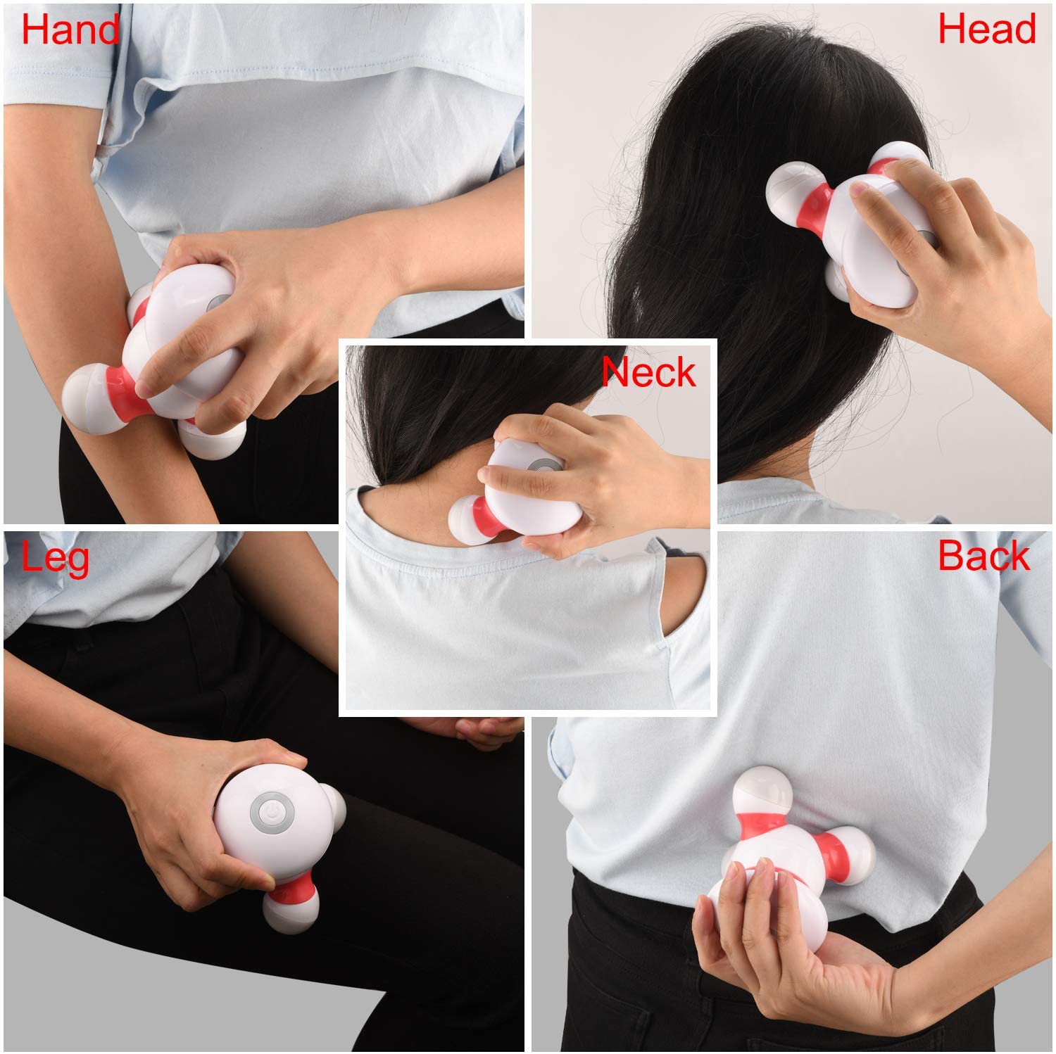 Mini Vibrating Body Massager with LED Light for Hand Head Neck(Red)