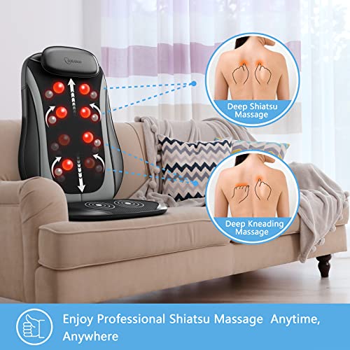 Cotsoco Shiatsu Massage Cushion with Heat, Full Back Massager with Vibration,Deep Kneading Rolling Massage Chair Pad for Waist,Hips,Muscle Pain Relief,Use at Home/Office