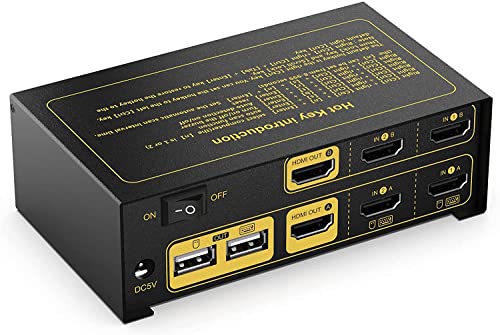 KVM Switch HDMI 2 Computers 2 Monitors, 2 Port 4K@30Hz USB KVM Switches Share 3 USB Devices