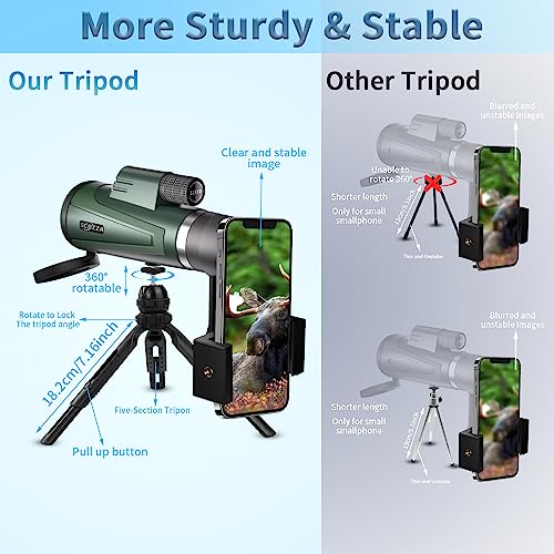 12X50 HD Monocular Telescope High Powered with Smartphone Adapter &Tripod - BAK4 Prism Monocular for Wildlife Bird Watching Hunting Travel Camping Stargazing Hiking