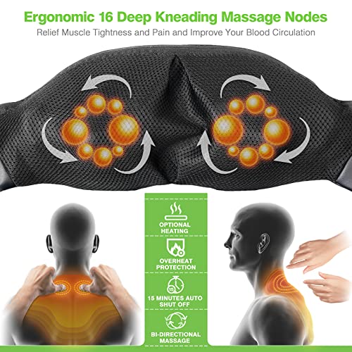 Back Neck Massage Pillow Kneading Massager In-Car Thermotherapy Massage  Pillow w/ Car Charger US Plug
