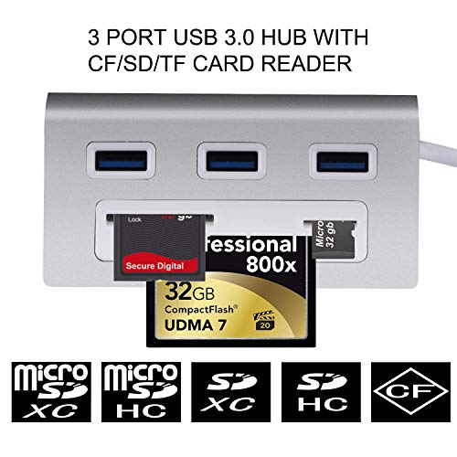 Powered USB Hub with TF/SD Card Reader, 8-Port USB 3.0 Hub with 6 USB