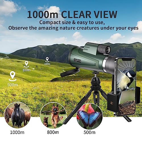 12X50 HD Monocular Telescope High Powered with Smartphone Adapter &Tripod - BAK4 Prism Monocular for Wildlife Bird Watching Hunting Travel Camping Stargazing Hiking