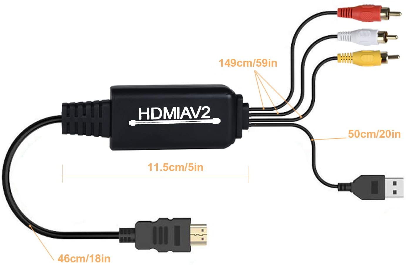 DIGITNOW! HDMI to RCA Converter, HDMI to RCA Cable Adapter, 1080P HDMI to AV 3RCA CVBs Composite Video Audio Supports NTSC for PC, Laptop, HDTV, DVD, VHC VCR