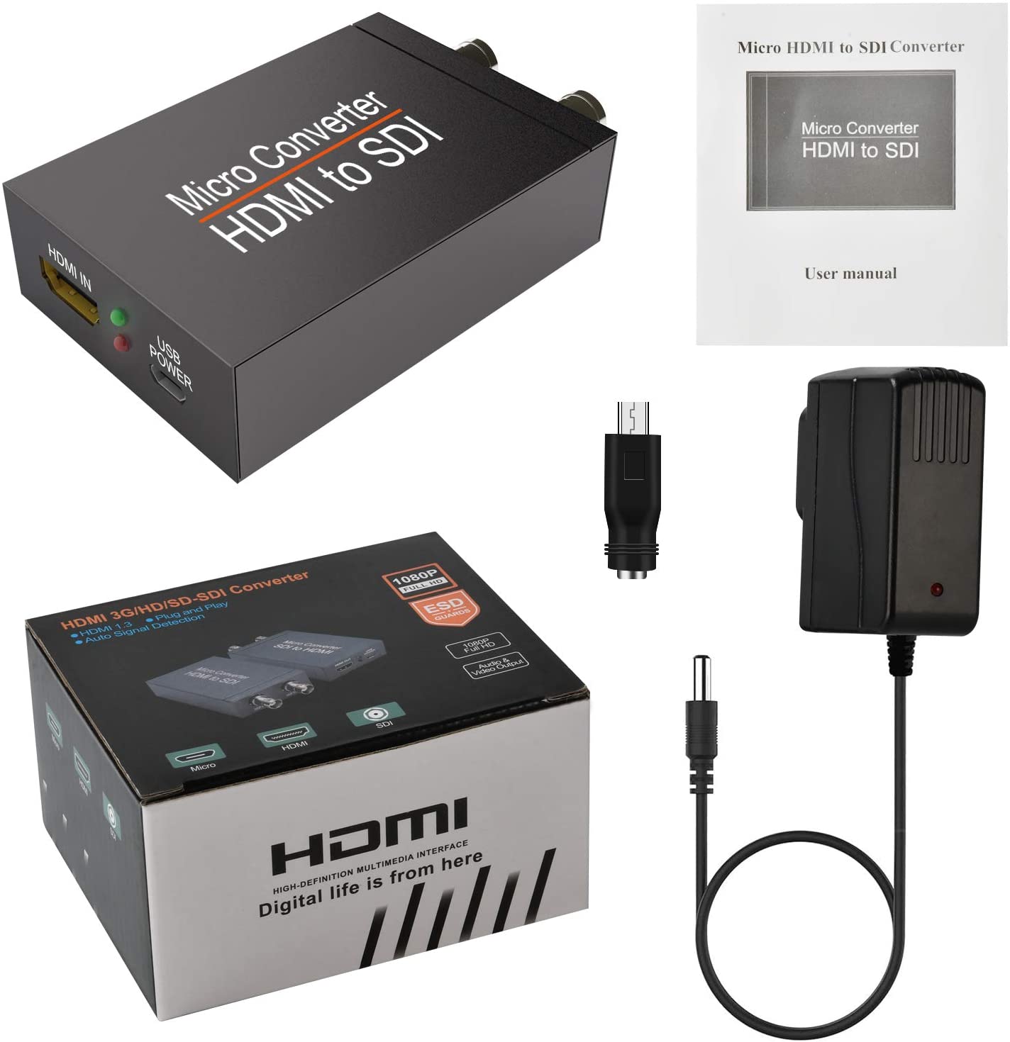 Rybozen HDMI to SDI Converter Power Supply Adapter Included, Micro Converter 1 HDMI in 2 SDI out , Audio Format Detection, High Bit Rates at 2.970 Gbit/s
