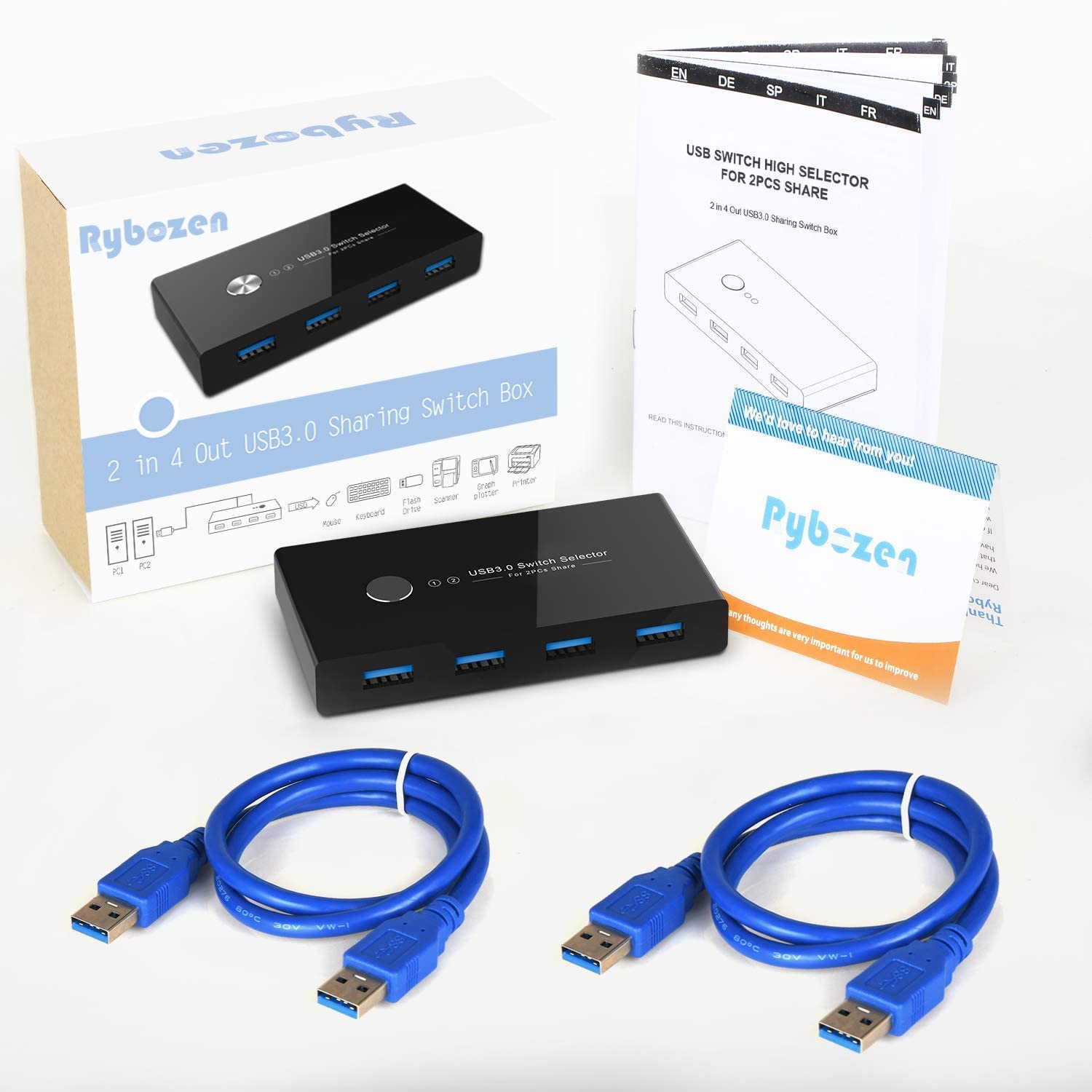 USB 3.0 Switch Selector,KVM Switch Adapter 2 Computer Sharing 4 USB Devices