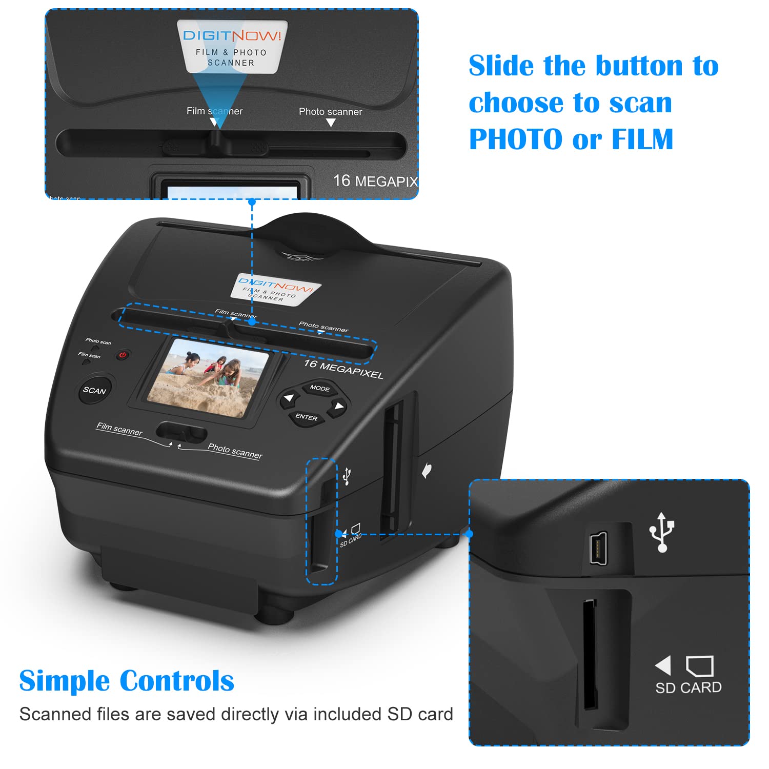 All-in-One High Resolution 16MP Film Scanner with 2.4" LCD Screen