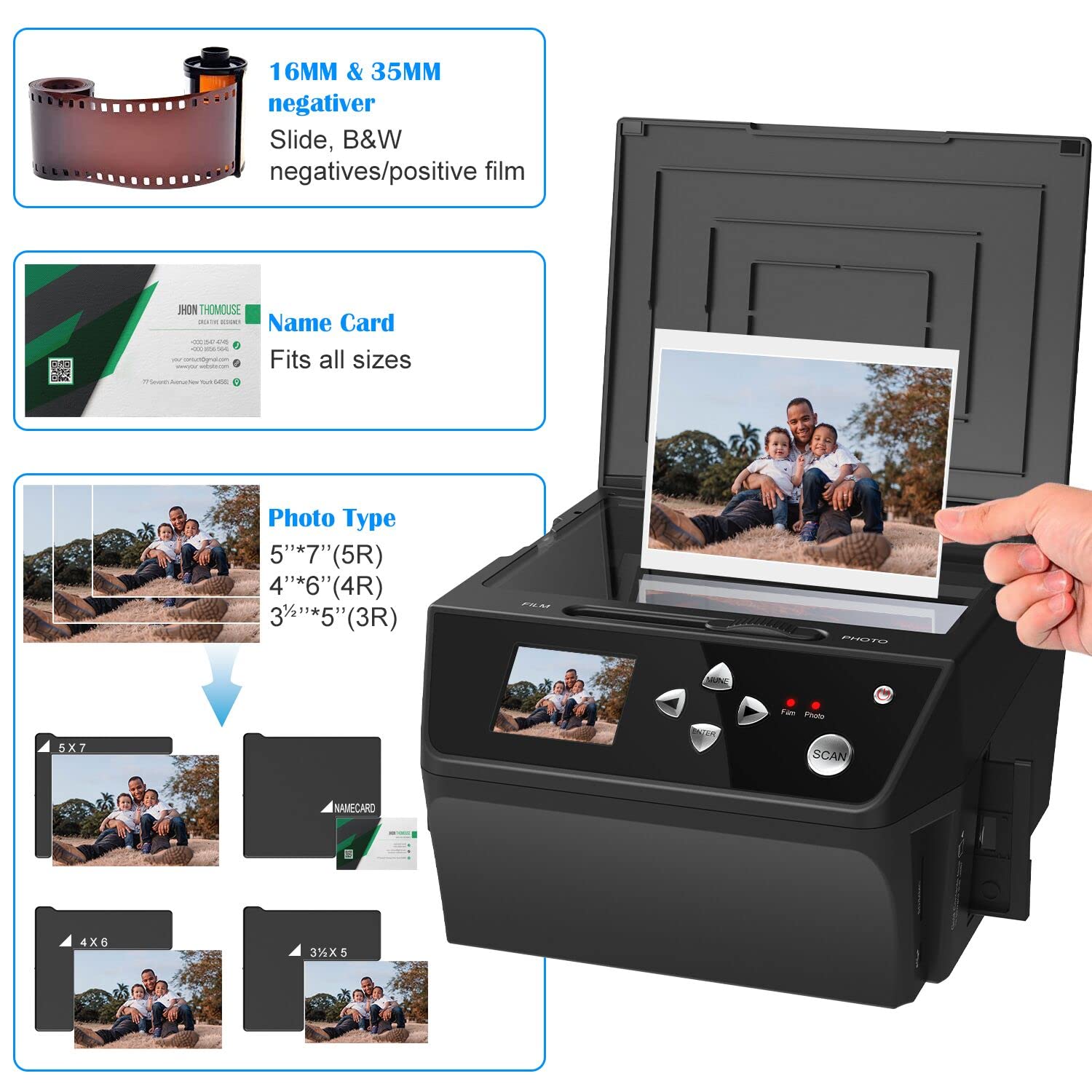 Photo Scanner Film &Slide Multi-Function Scanner with HD 22MP, Convert 135Film/35mm slide/110Film/Photo/Document