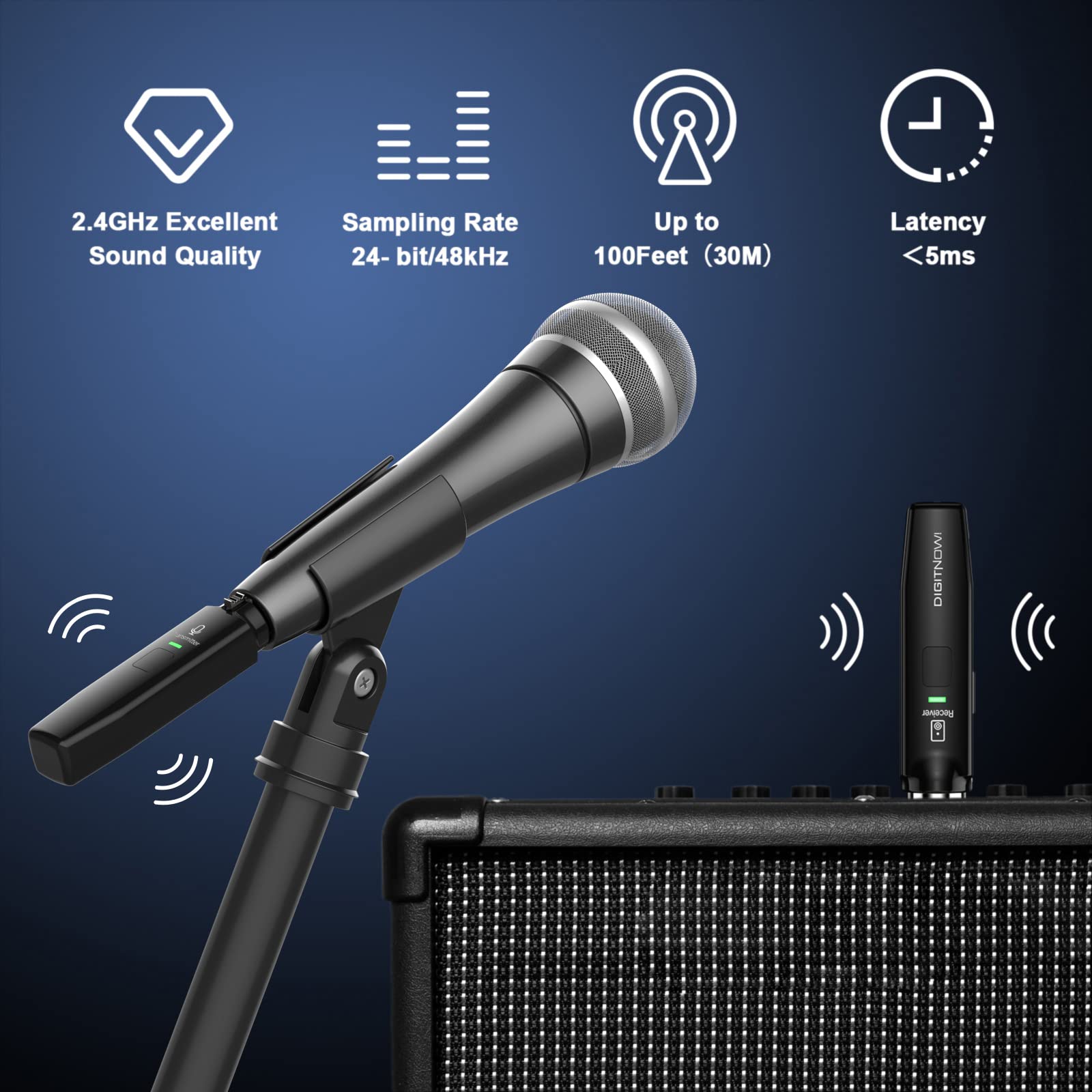 DIGITNOW Microphone Wireless System,2.4GHz Wireless Mic Adapter,Rechargeable Wireless XLR Transmitter and Receiver Compatible