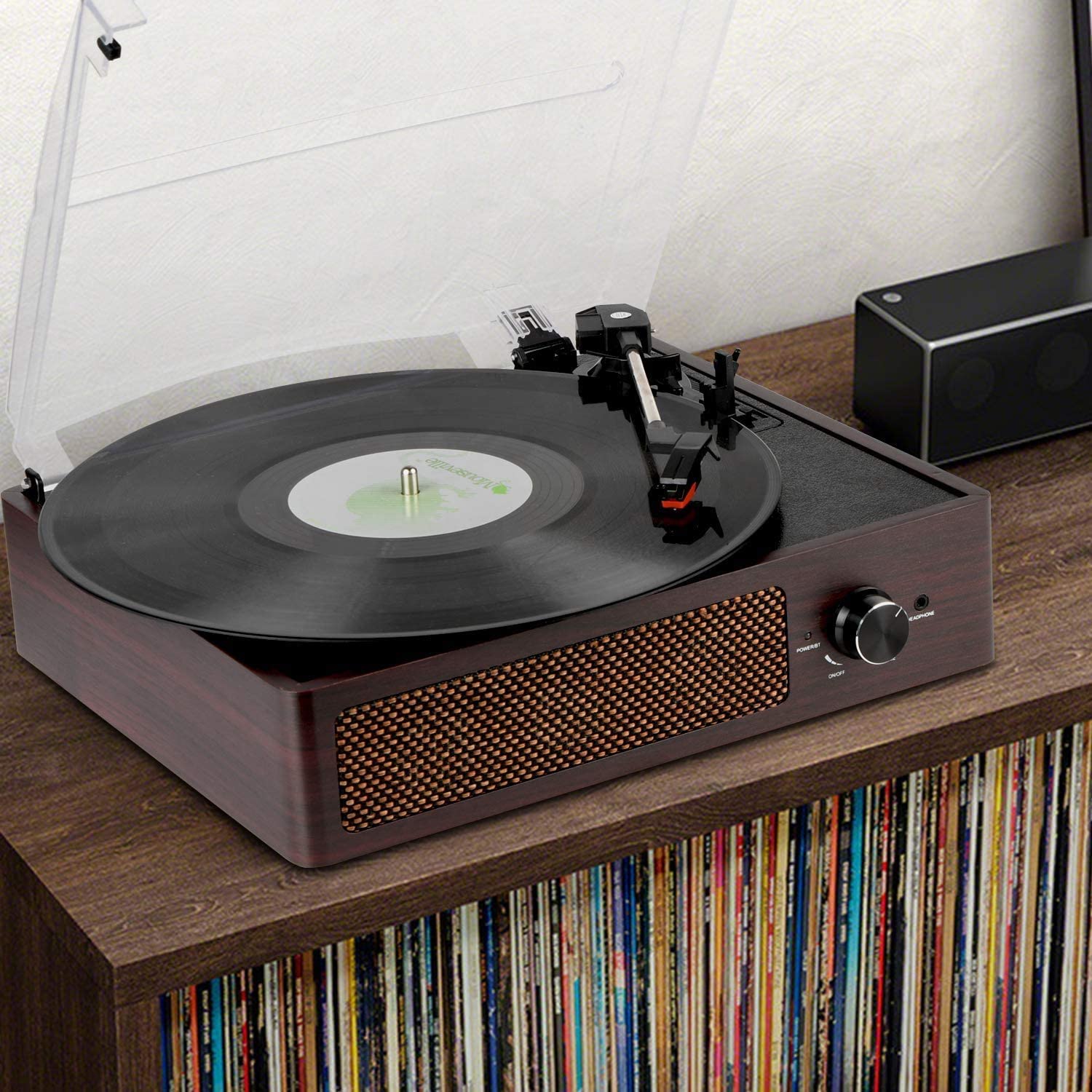 Vinyl Record Player Turntable with Built-in Bluetooth Receiver & 2 Ste