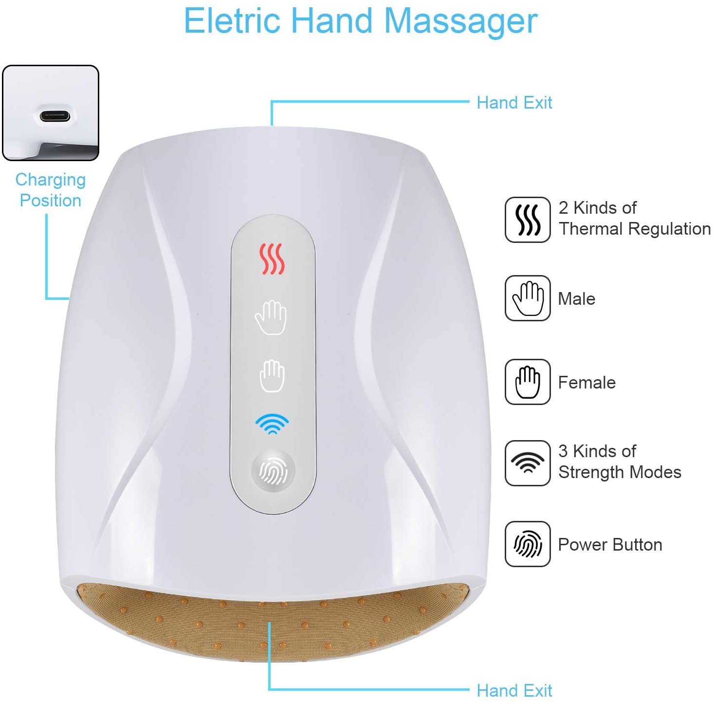 Electric Hand Massager with Heat, 3 Levels Cordless Accupressure Massager  with Air Pressure Compress…See more Electric Hand Massager with Heat, 3