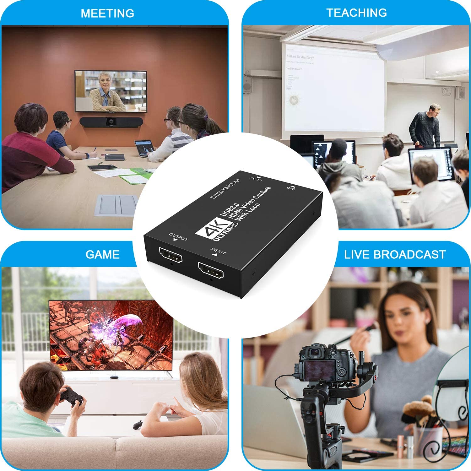 DIGITNOW! 4K HD USB 3.0 Video Capture Card with HDMI Loop-Out, 4k 60Hz No  Lag Passthrough for Video Recording,Support Capture Resolution Up to 4K  NV12