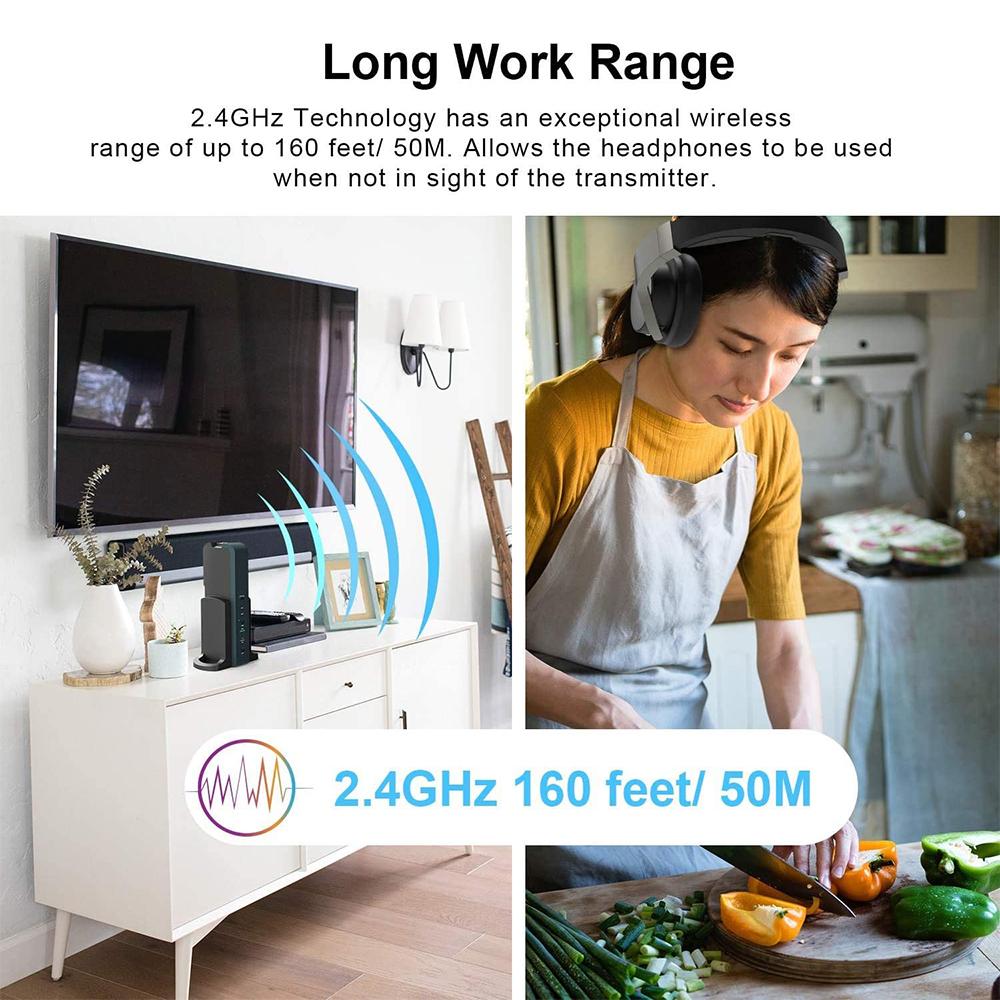 Rybozen Wireless Headphones for TV Watching with 2.4G Digital RF Transmitter Charging Dock, Hi-Fi Over-Ear Cordless Headset with Optical/RCA/3.5MM Ports, for Watching Home Television Game Computer