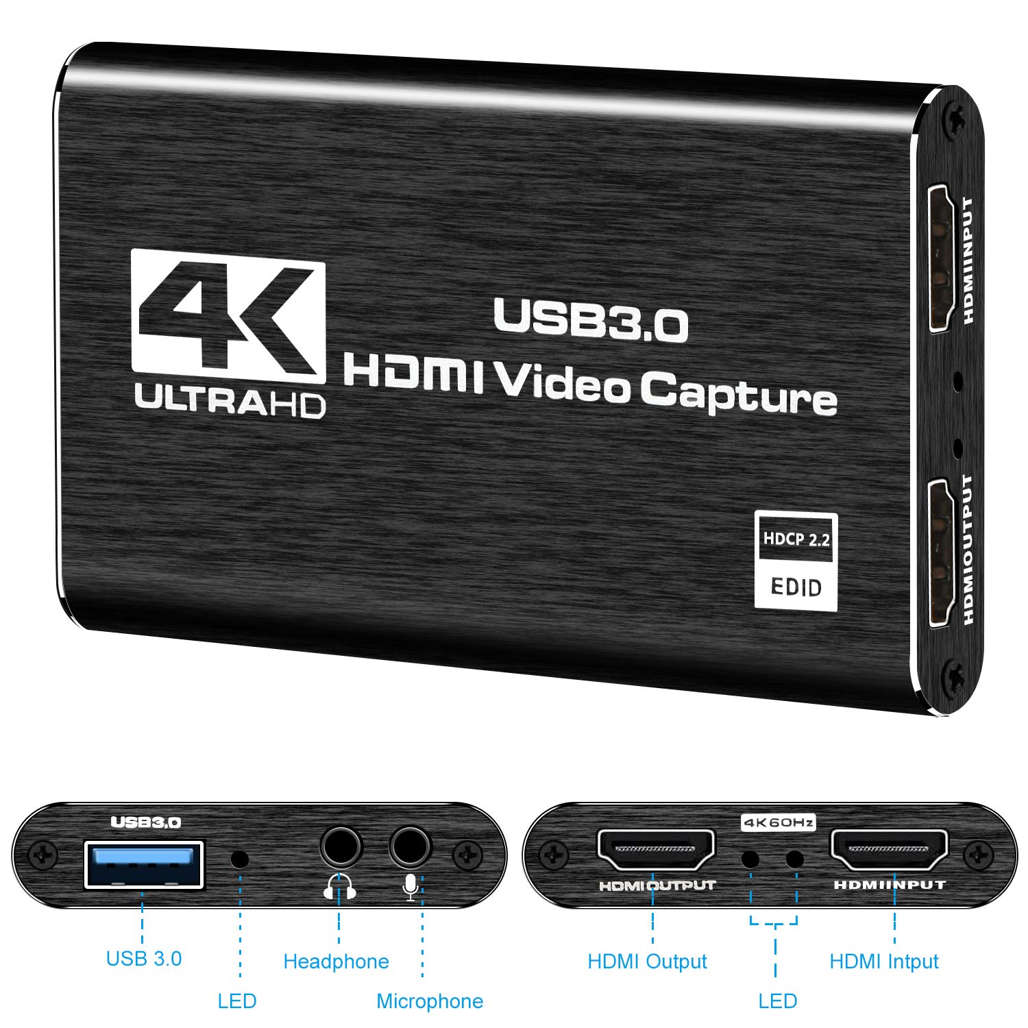 Capture Card, 4K Video Capture Card USB 3.0 1080P 60fps HDMI Audio Video  Capture Device Portable Video Converter
