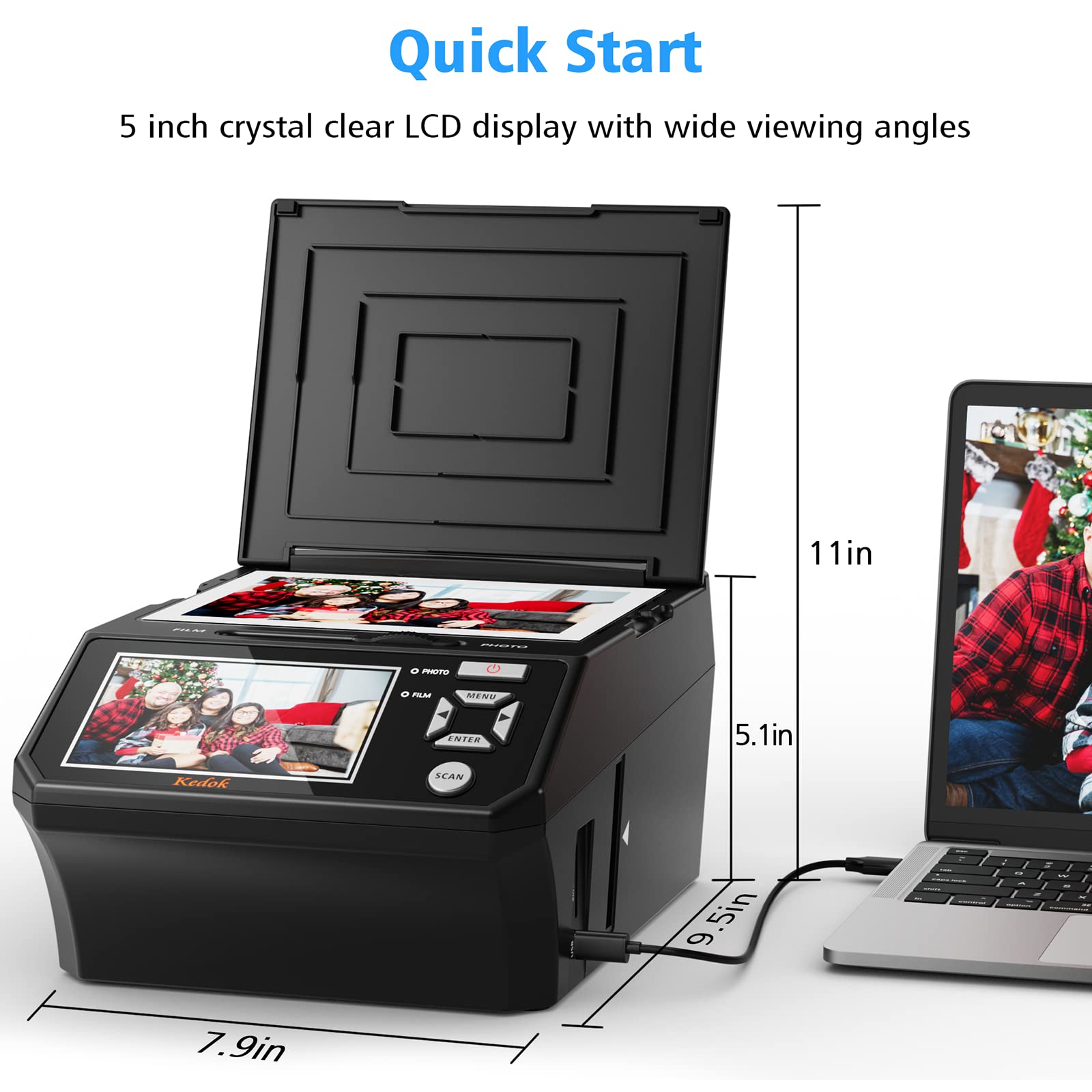 Photo,NameCard,Slide & Negative Scanner with Large 5” LCD Screen,Film and Slide Digitizer