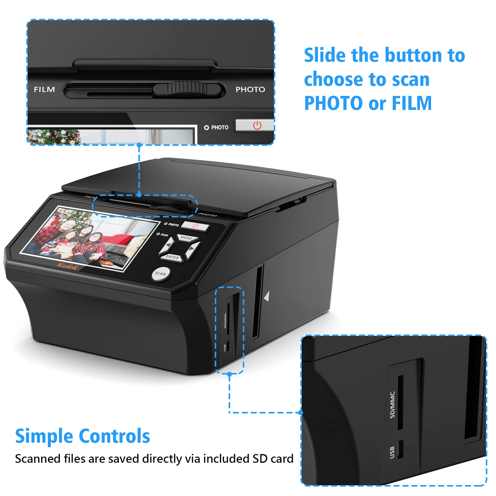 Photo,NameCard,Slide & Negative Scanner with Large 5” LCD Screen,Film and Slide Digitizer