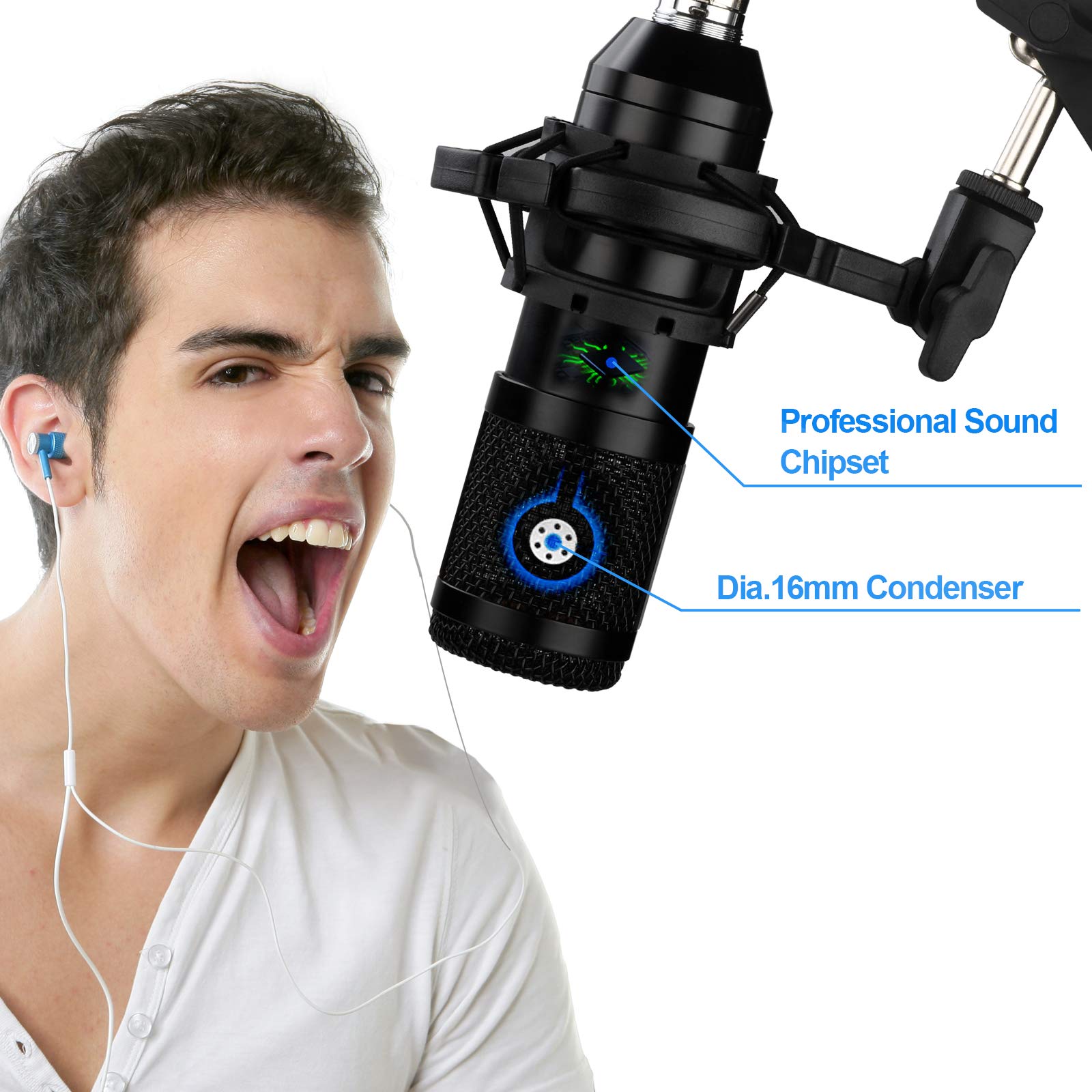 Podcast Microphone Professional 192Khz/24Bit USB Condenser Cardioid PC Mic,  Reco