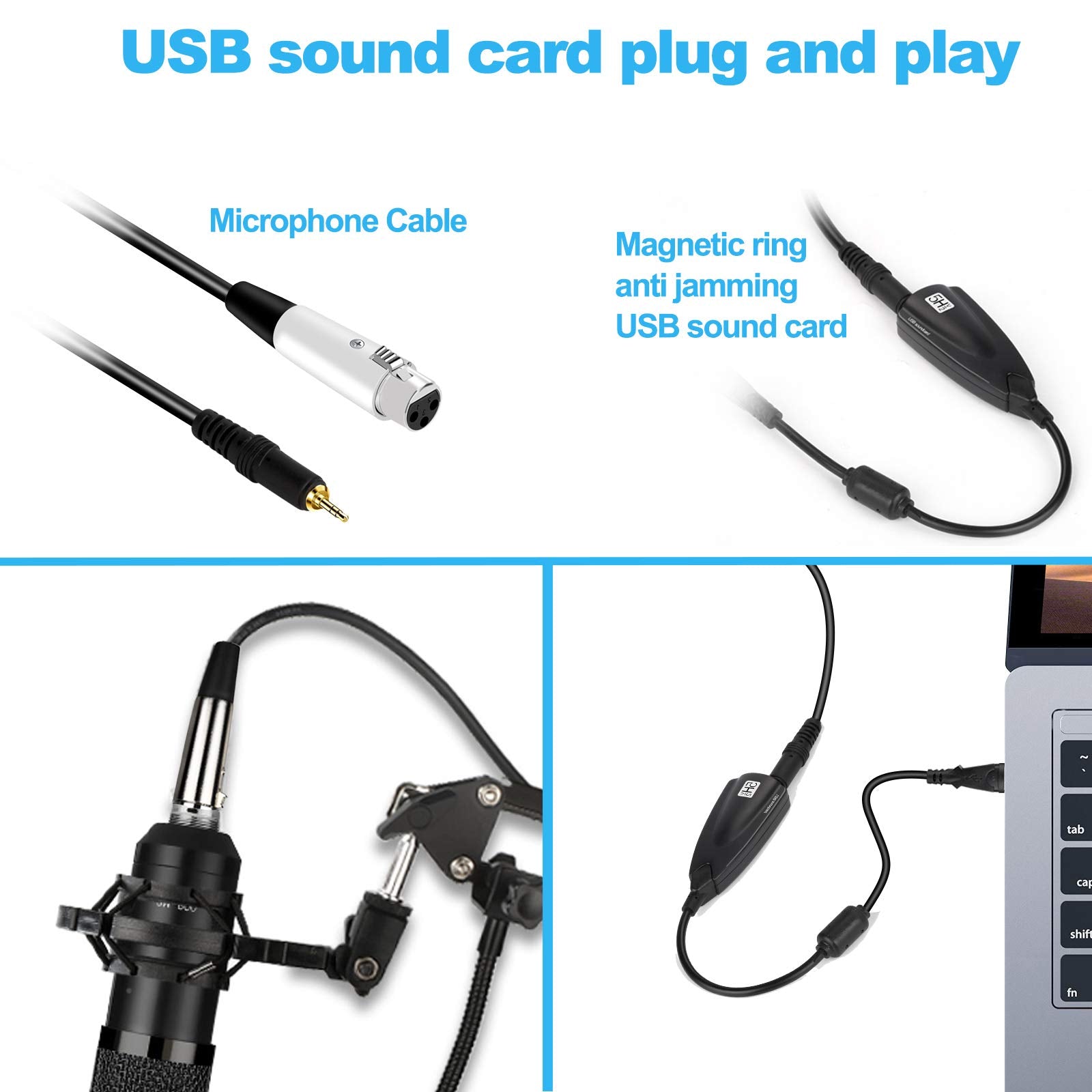 Rybozen USB Microphone, 192KHZ/24Bit Professional PC Computer Podcast Cardioid Condenser Microphone Kit with Sound Chipset Boom Arm for Recording, Karaoke, Gaming, Streaming,Meeting, YouTube