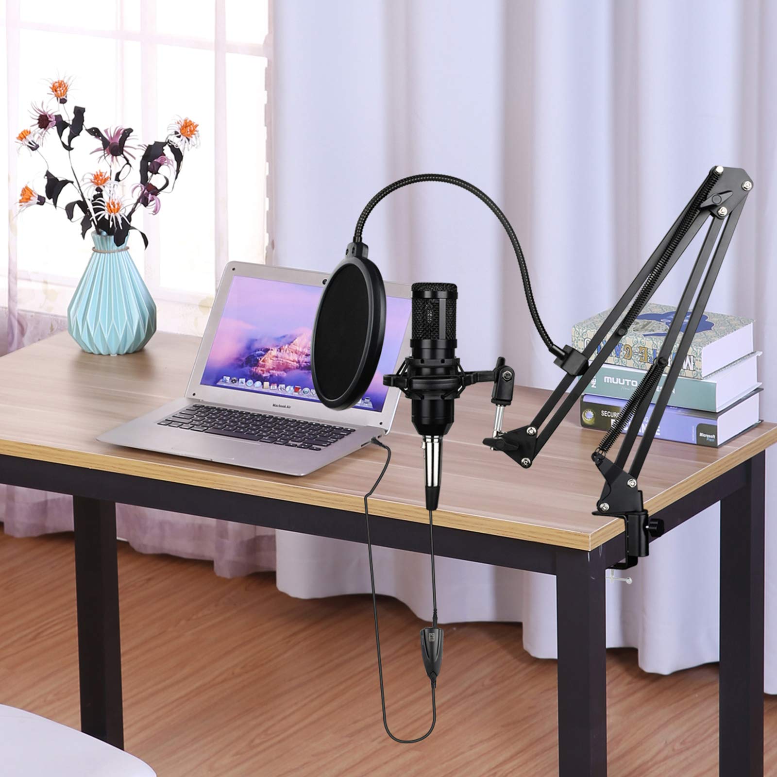 Rybozen USB Microphone, 192KHZ/24Bit Professional PC Computer Podcast Cardioid Condenser Microphone Kit with Sound Chipset Boom Arm for Recording, Karaoke, Gaming, Streaming,Meeting, YouTube