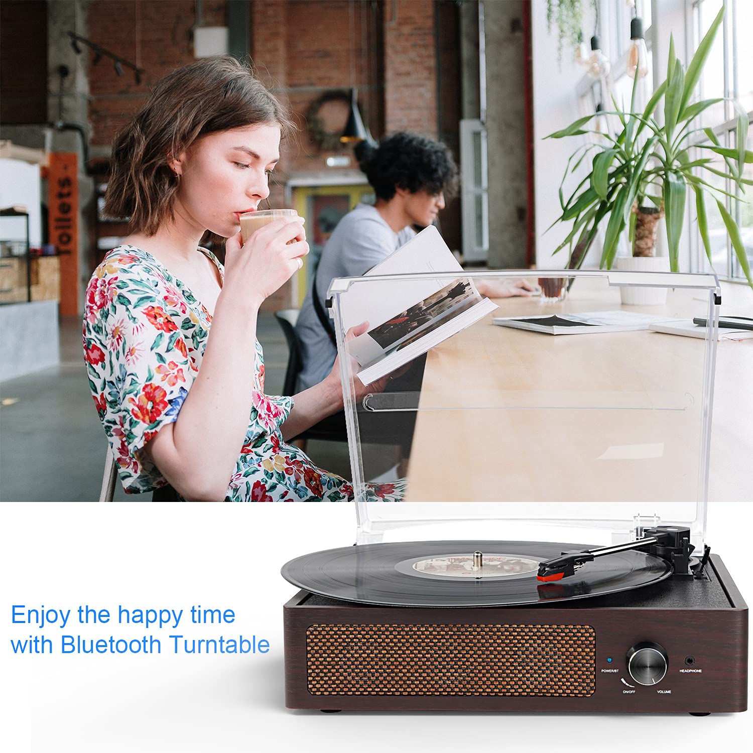 Vinyl Record Player Turntable with Built-in Bluetooth Receiver & 2 Stereo Speakers, 3 Speed 3 Size Portable Retro Record Player for Entertainment and Home Decoration