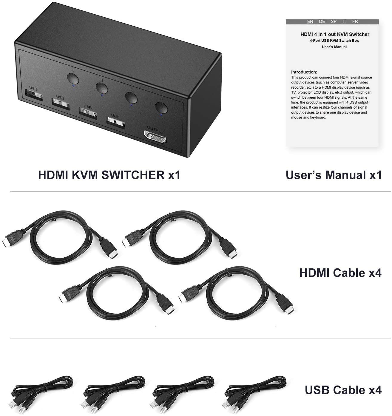 KVM Switch HDMI 4 Ports, 4 USB 2.0 Hub