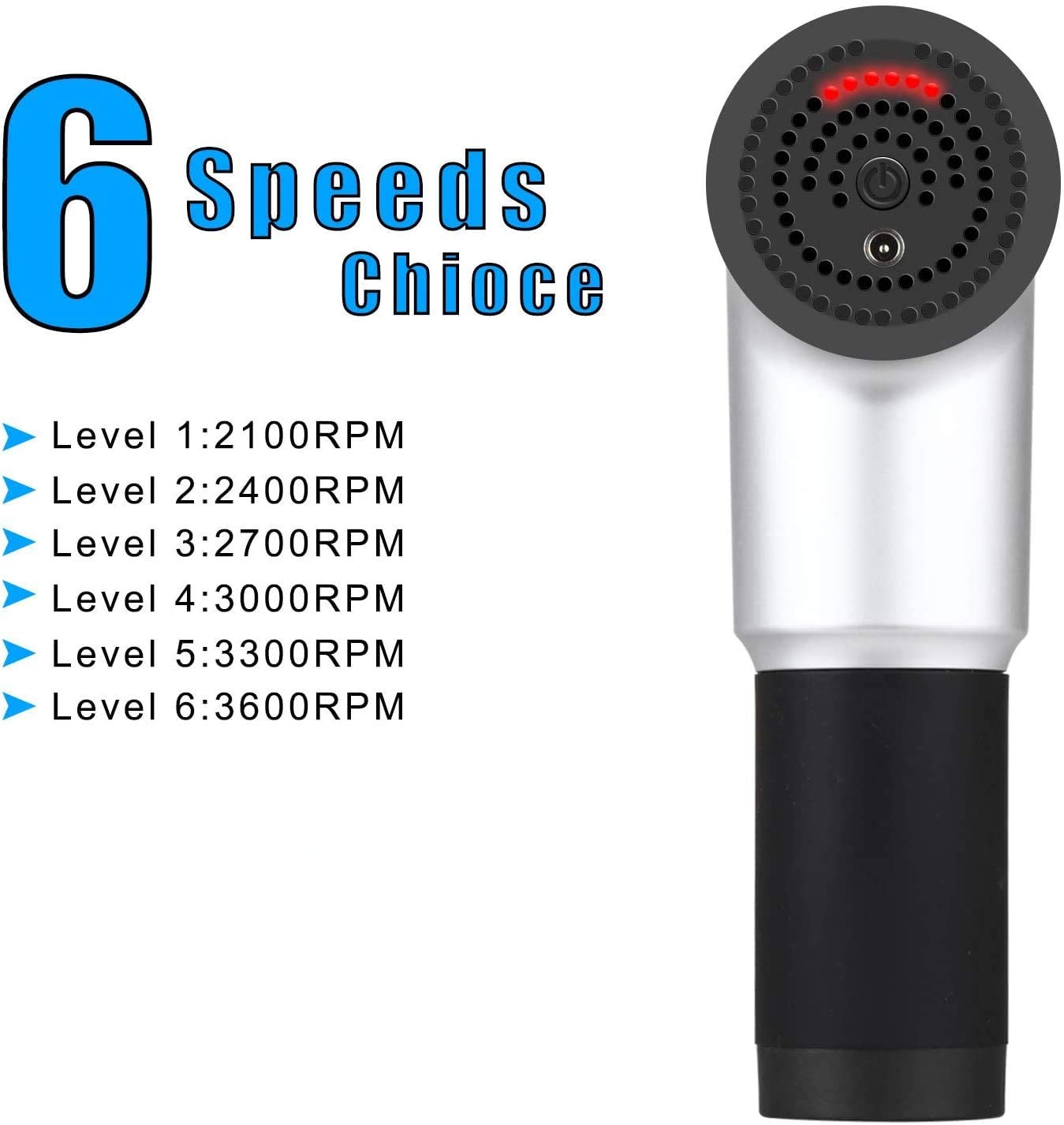 Cotsoco 6 Speeds Massage Gun, Cordless Handheld Body Neck Back Deep Tissue Muscle Massager, Rechargeable Percussion Device Super Quiet
