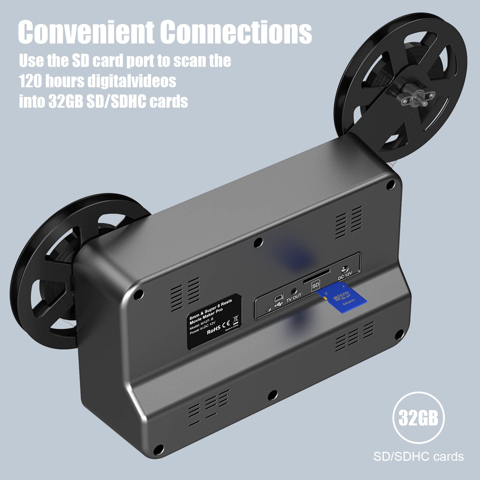 8mm & Super 8 Reels to Digital Film Scanner (Convert 3” 4” 5” 7” 9” Reels) into 1080P MP4